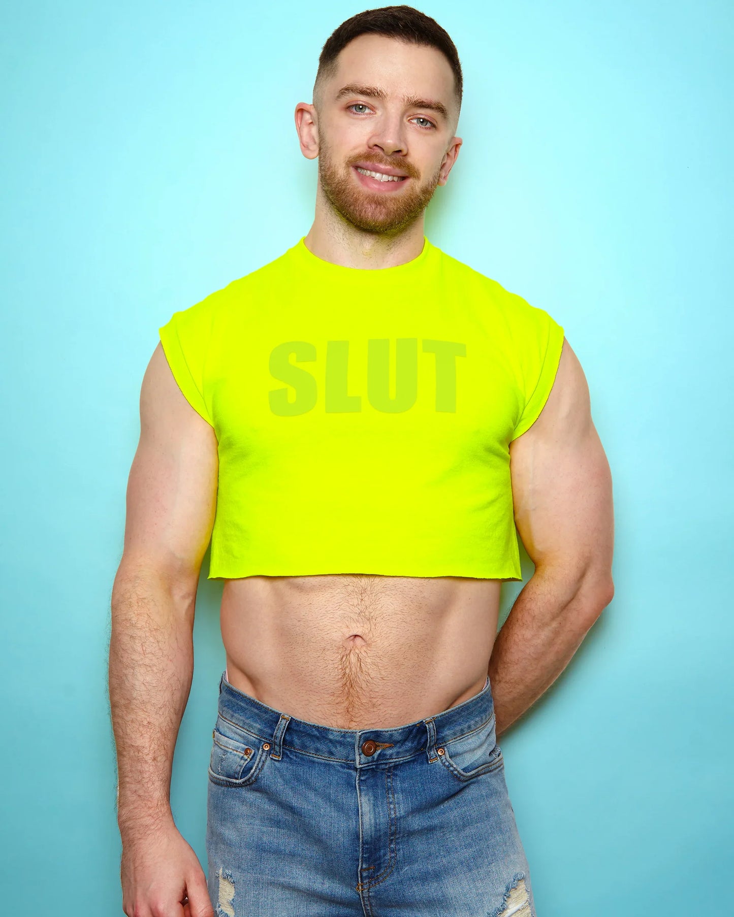 Fluorescent yellow S/UT on Fluorescent yellow - crop top
