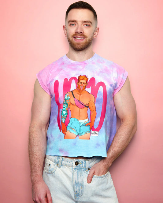 Mario the gaymer - Pink tie-dye low cut crop top