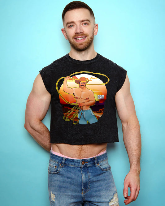 The Cooper - Stone wash black low cut crop top