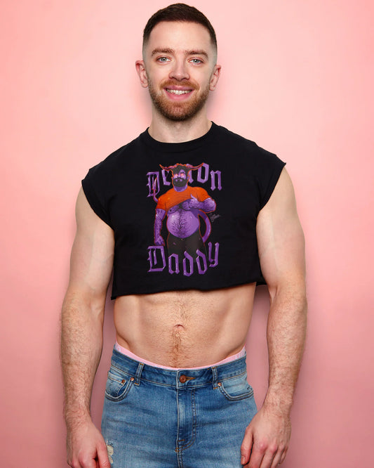 Demon daddy: chunky, hairy demon daddy on black - crop top