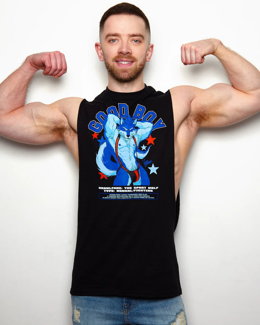 GOOD BOY, Brawlfang the sports wolf! on black - sideless tshirt