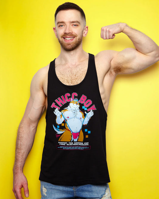THICC BOY, Pixpup the gaming pup! on black - tank