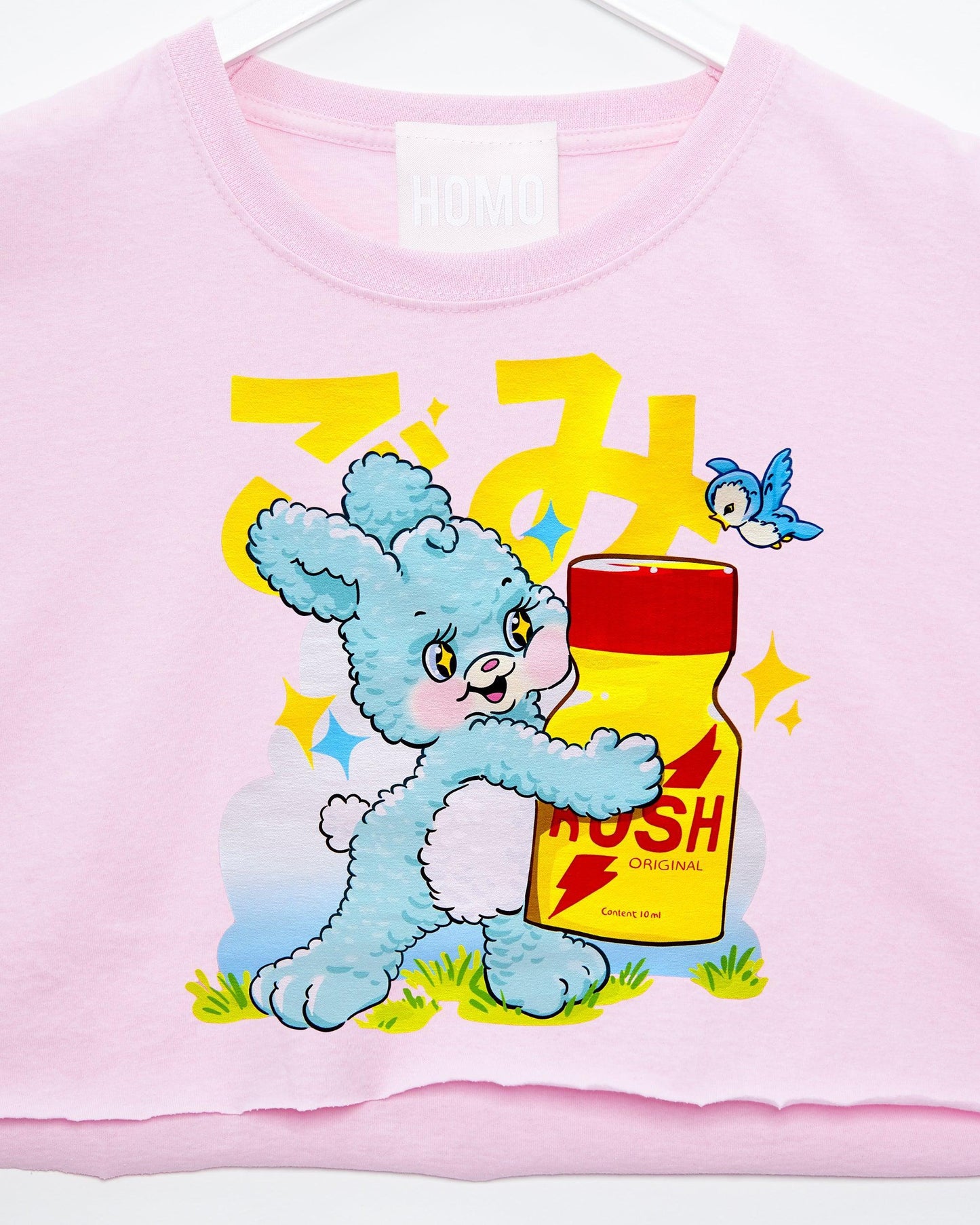 This little bunny loves his Rush on pink - mens sleeveless crop top. - HOMOLONDON