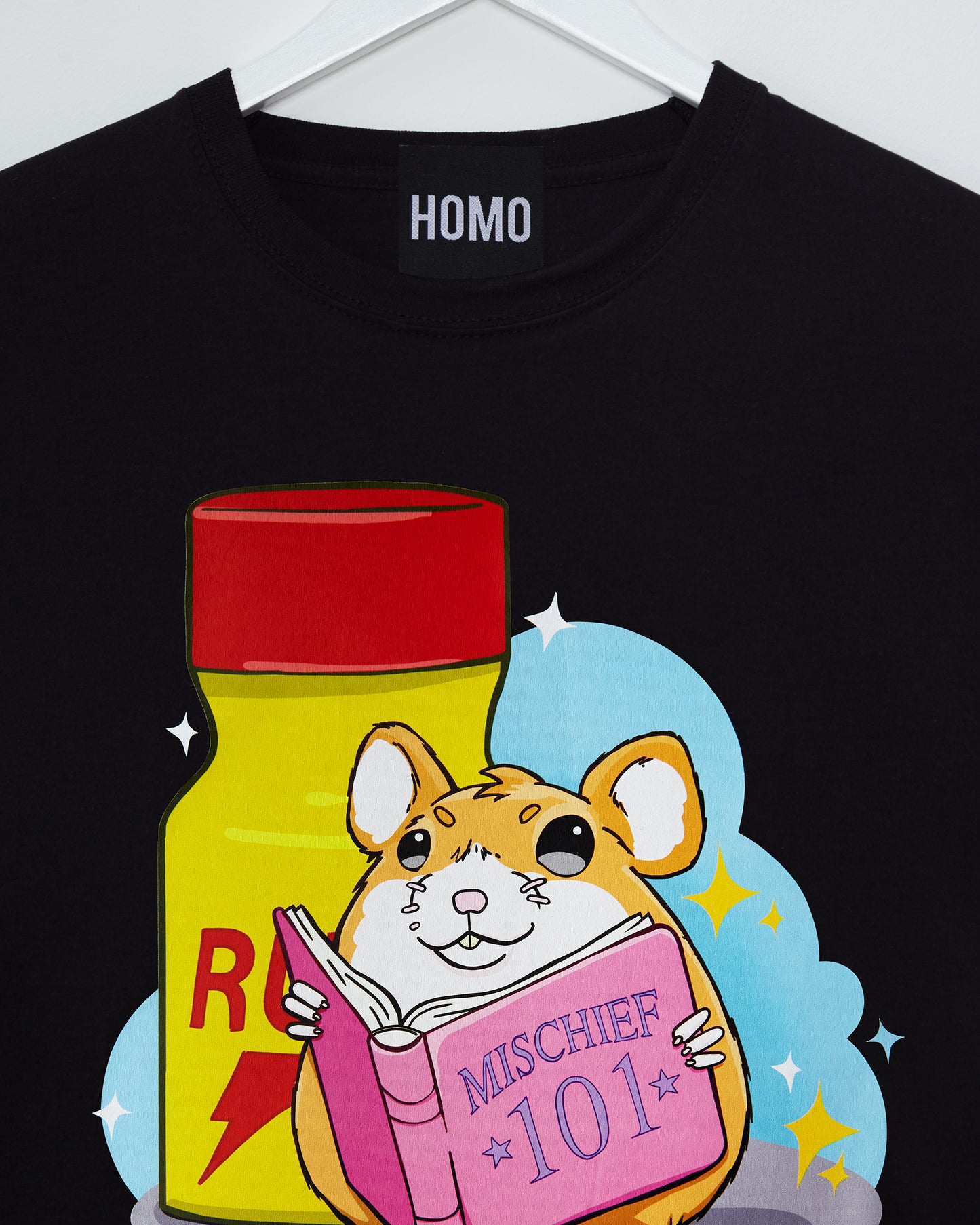 Marlin the mischievous hamster on black - tee