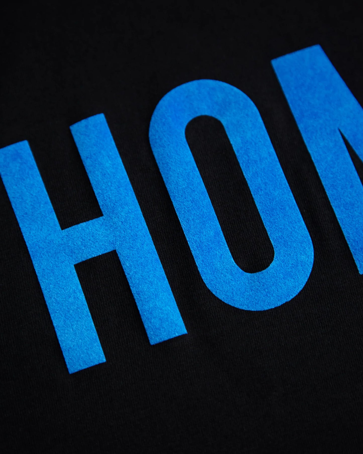 HOMO Logo, blue flock on black tshirt