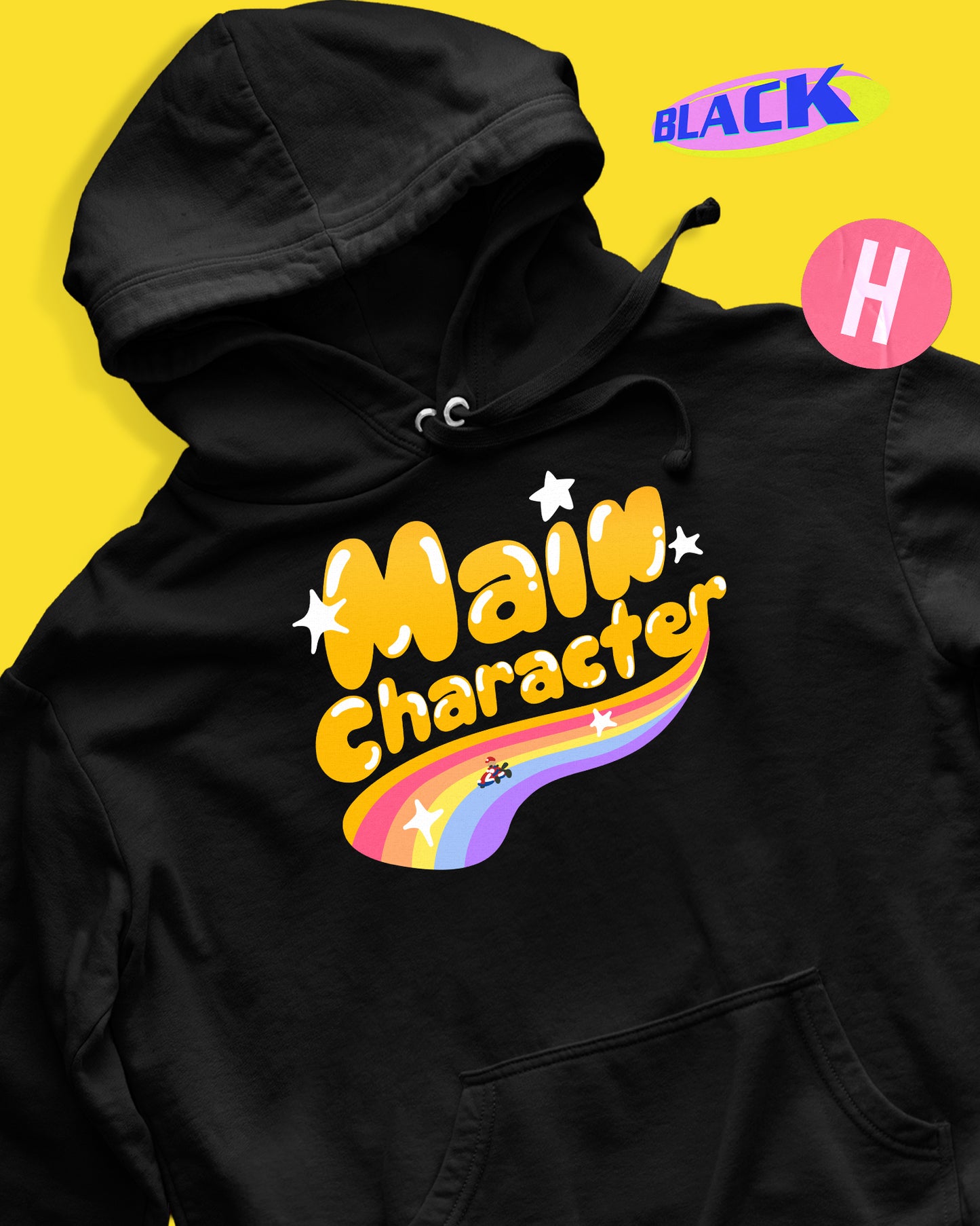 Main character slogan retro gaming inspired soft style hoodie - black