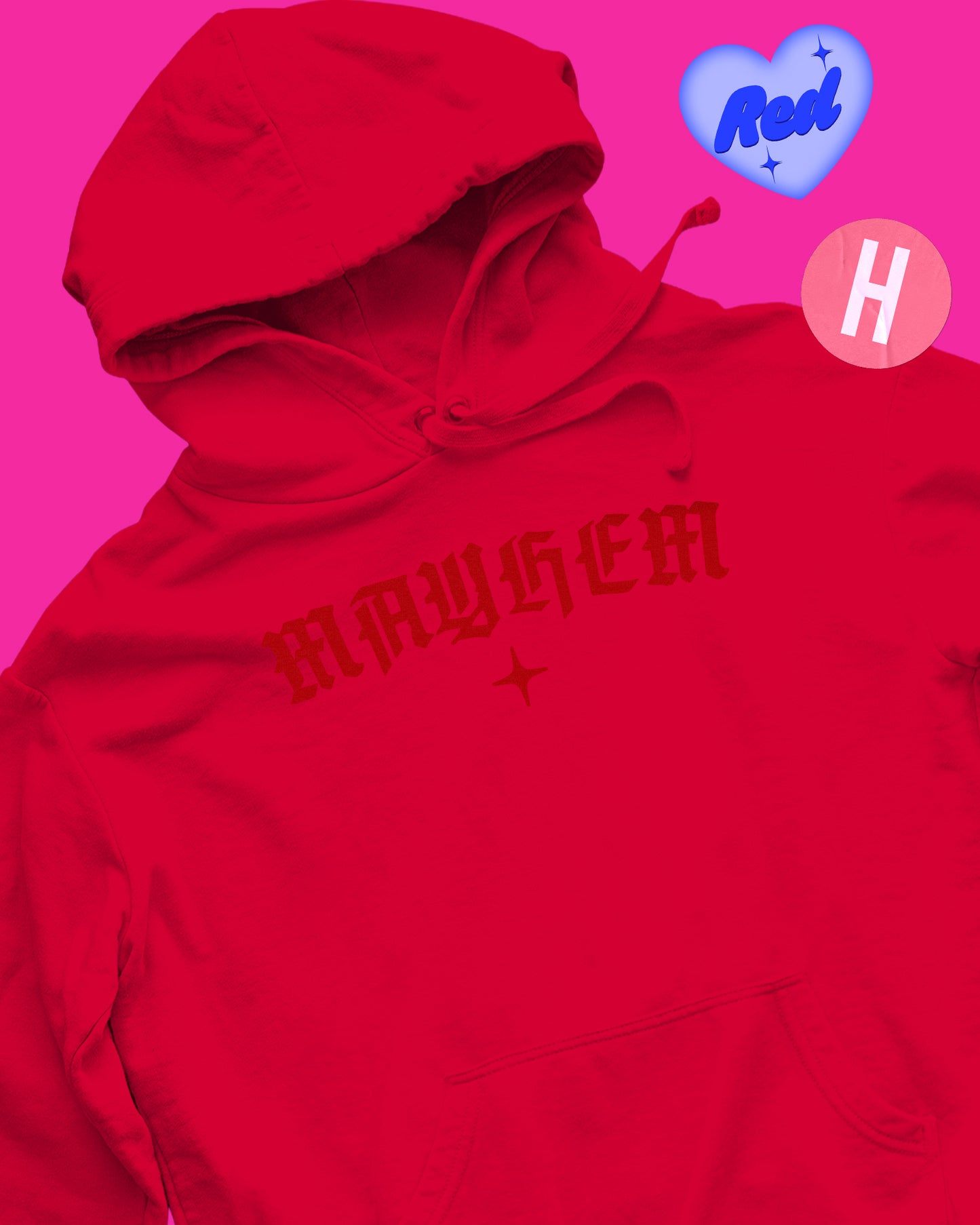 Mayhem gothic style hoodie, red flock - red