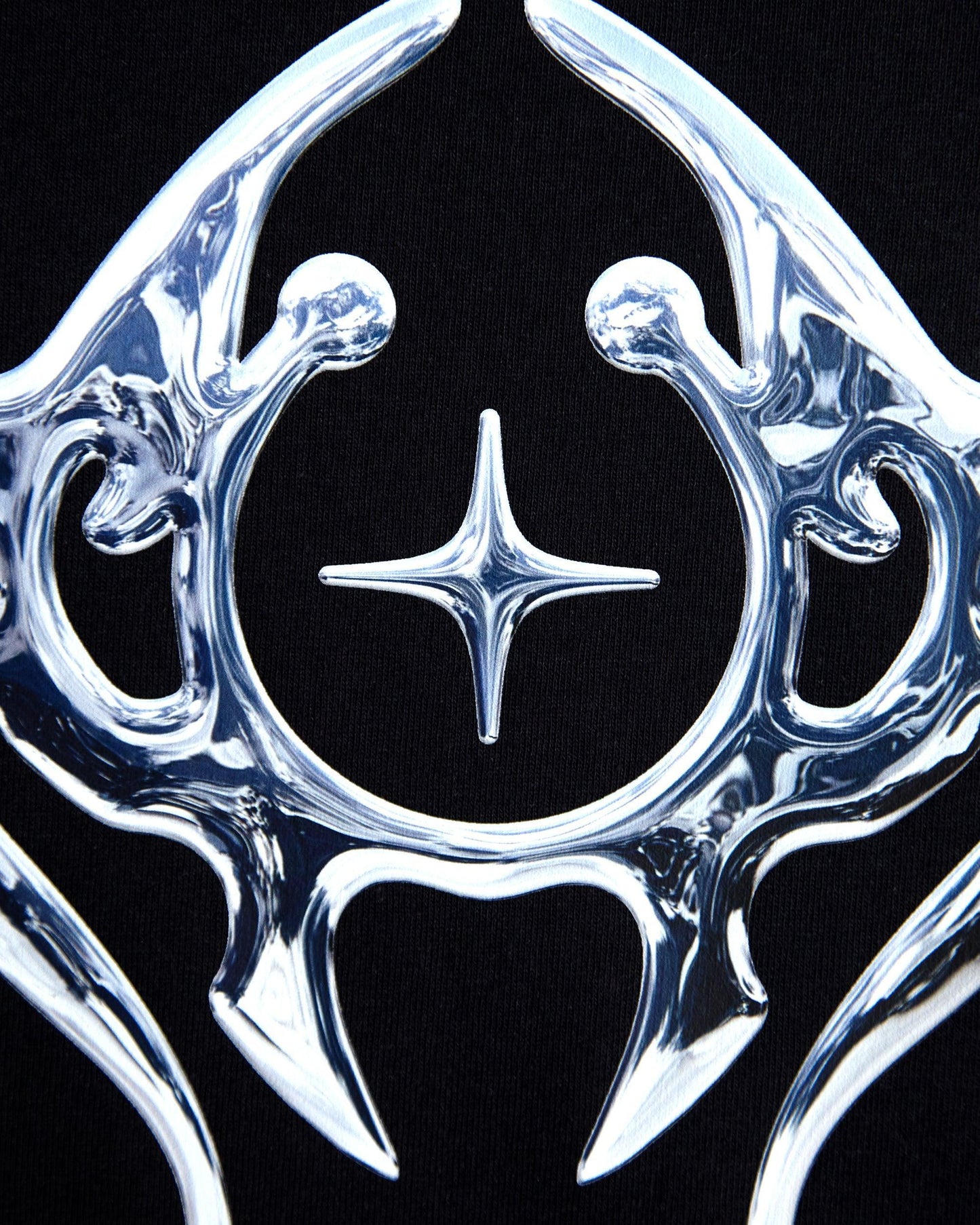 NXS008: Silver style print on black heavy weight oversized tee.