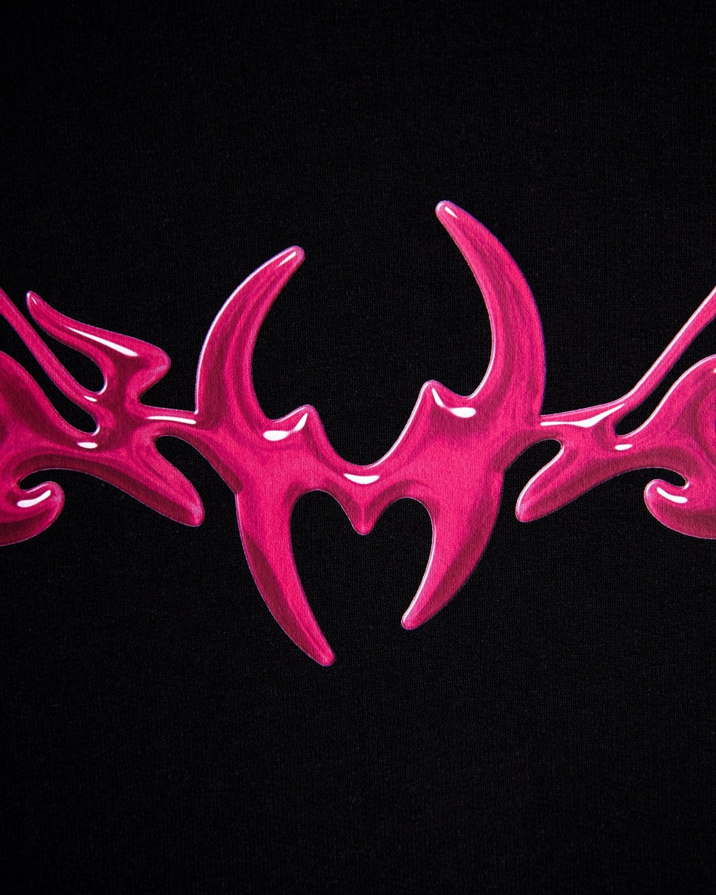 NXS007: Metallic pink style print on black long sleeve tee