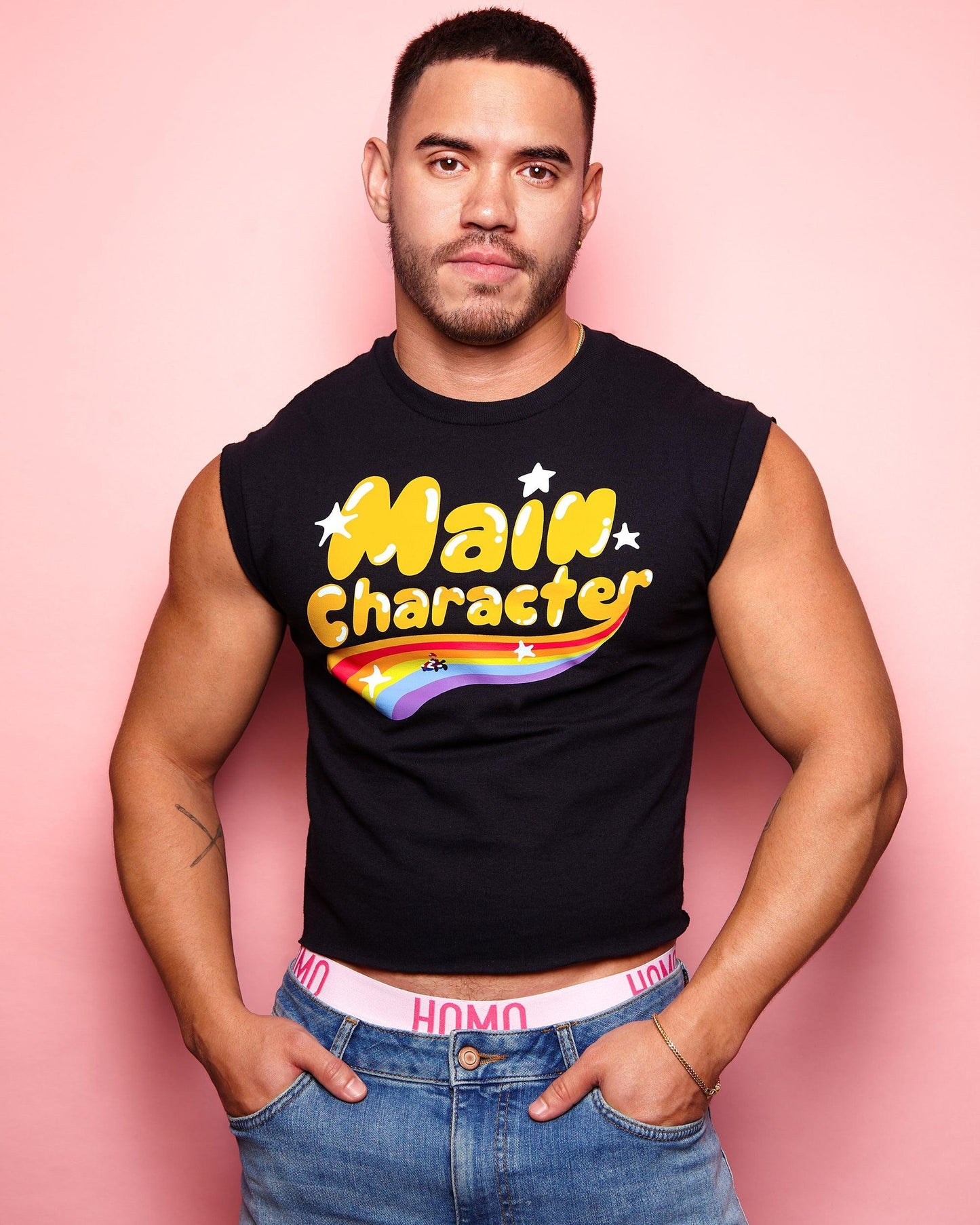 Gaymer: Main character  - black tshirt / crop top