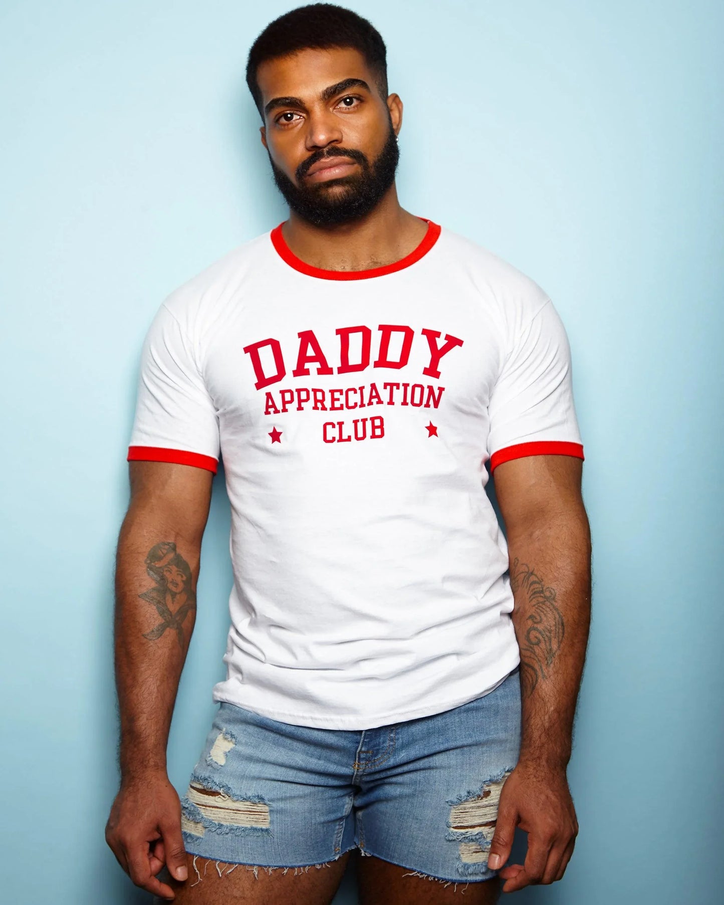 Daddy appreciation club, red flock on red trim - tee.