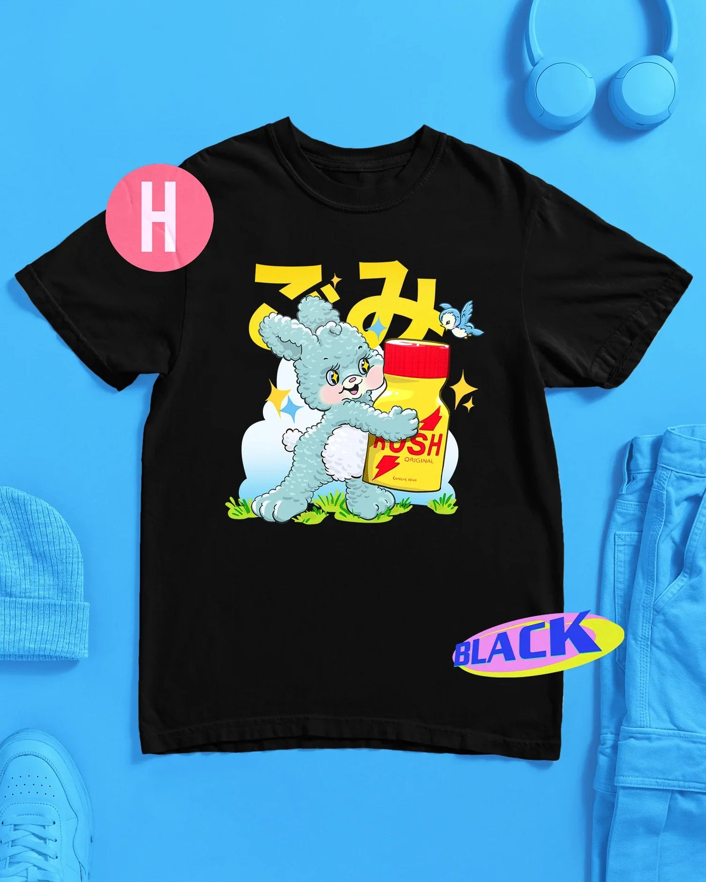 Rush bunny on black - tee