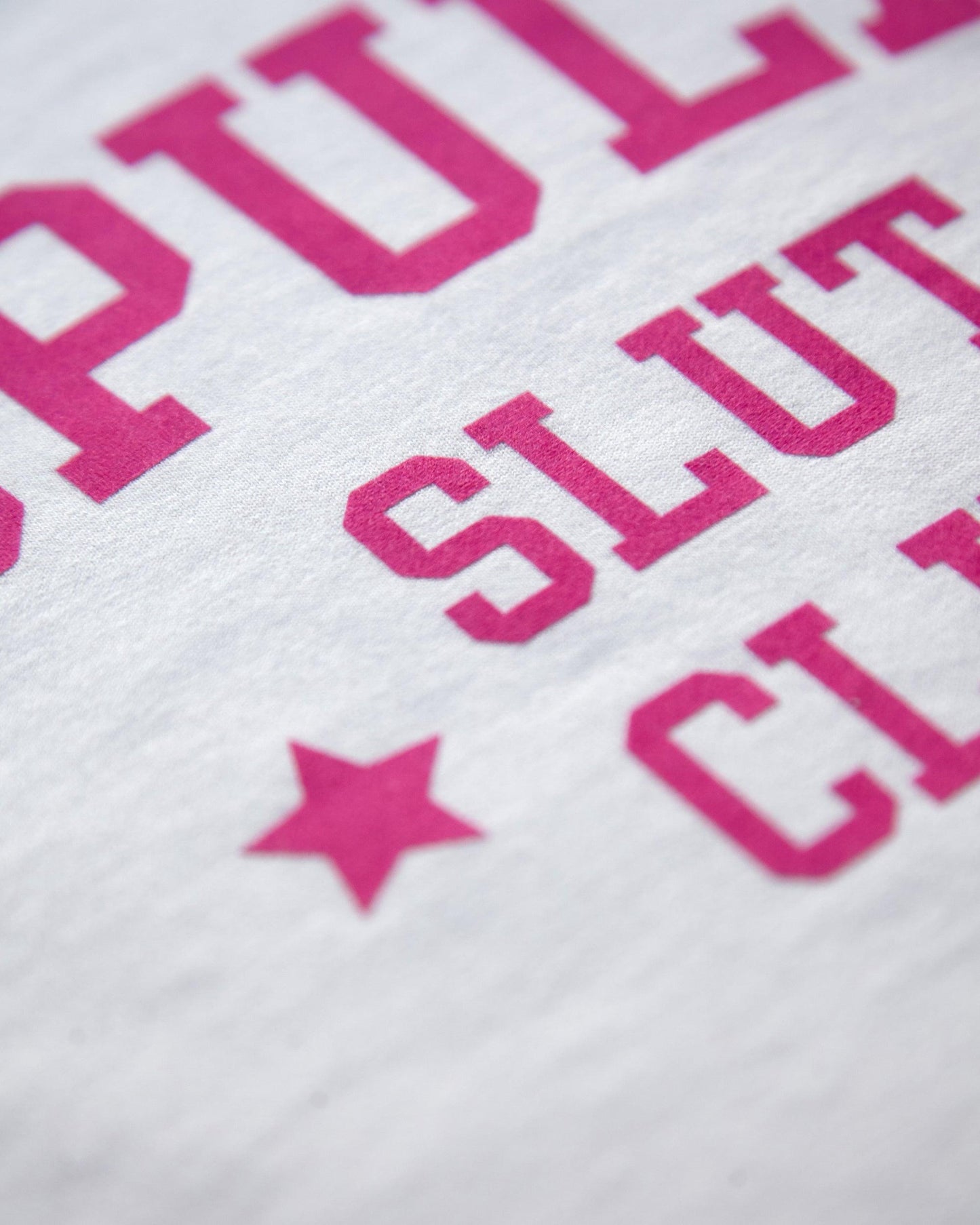 Popular slut club, pink flock on black trim - tee.