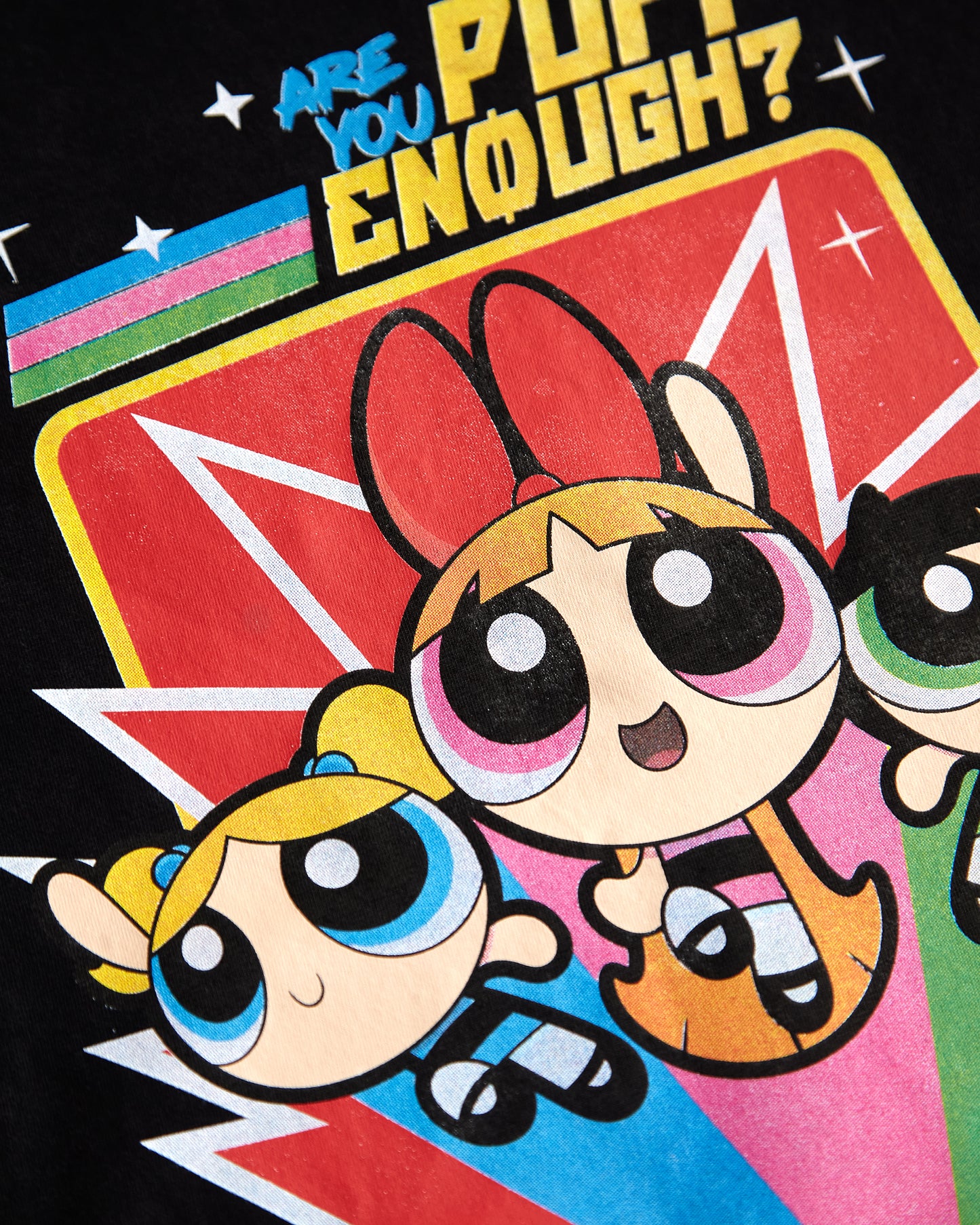 Official Powerpuff Girls, sleeveless low cut crop top - distressed black