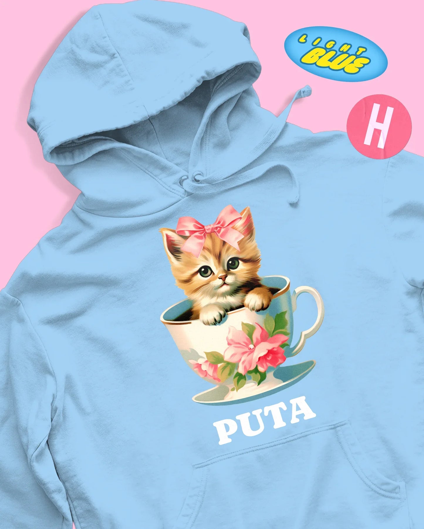 Adorable teacup kitten soft style hoodie - light blue