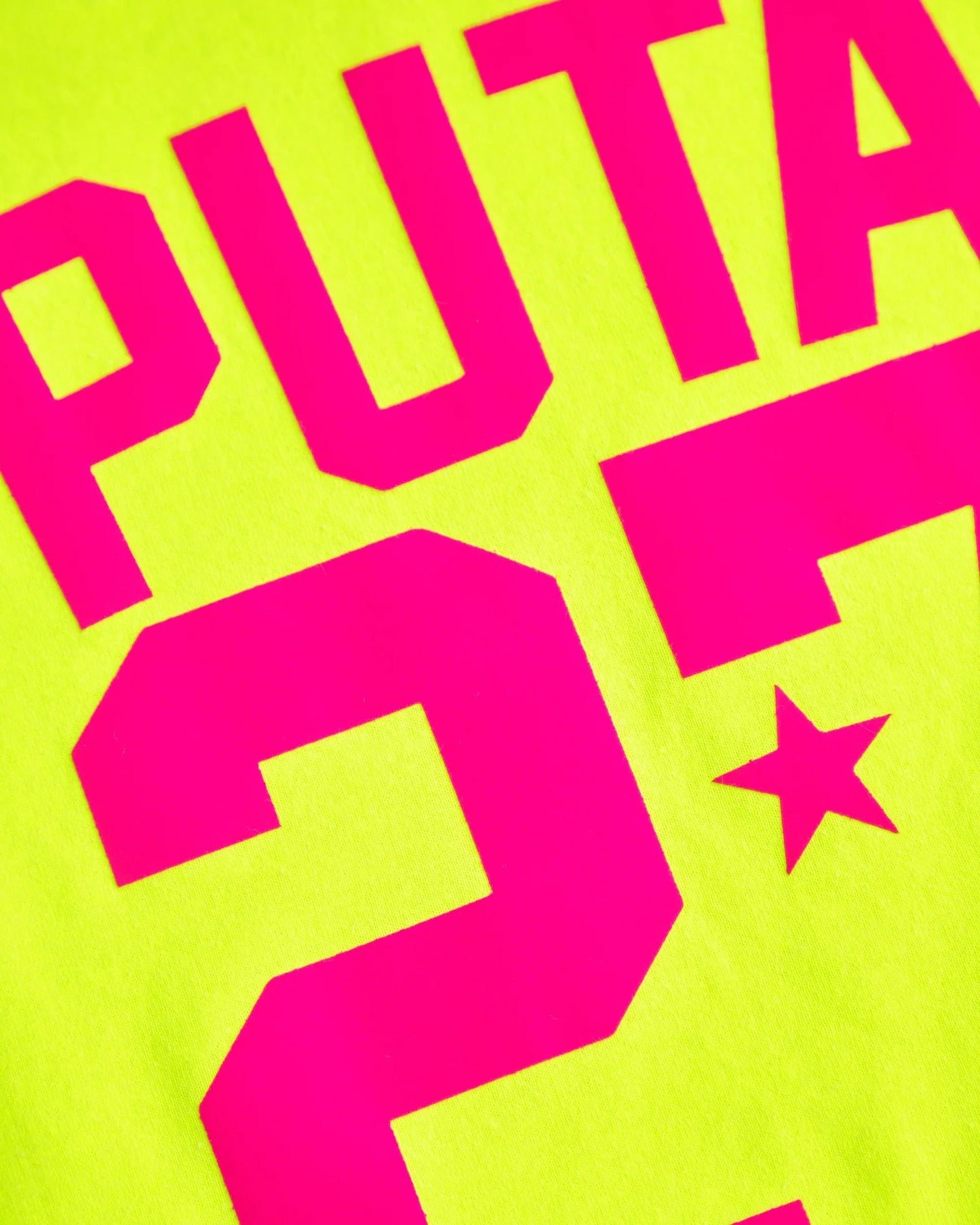 Sports jersey PUTA 27 - fluorescent pink flock on fluorescent yellow sleeveless tshirt