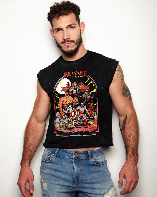 Official Marvel Comics, We Don't Bite on black Stone Wash - low cut cropped tee