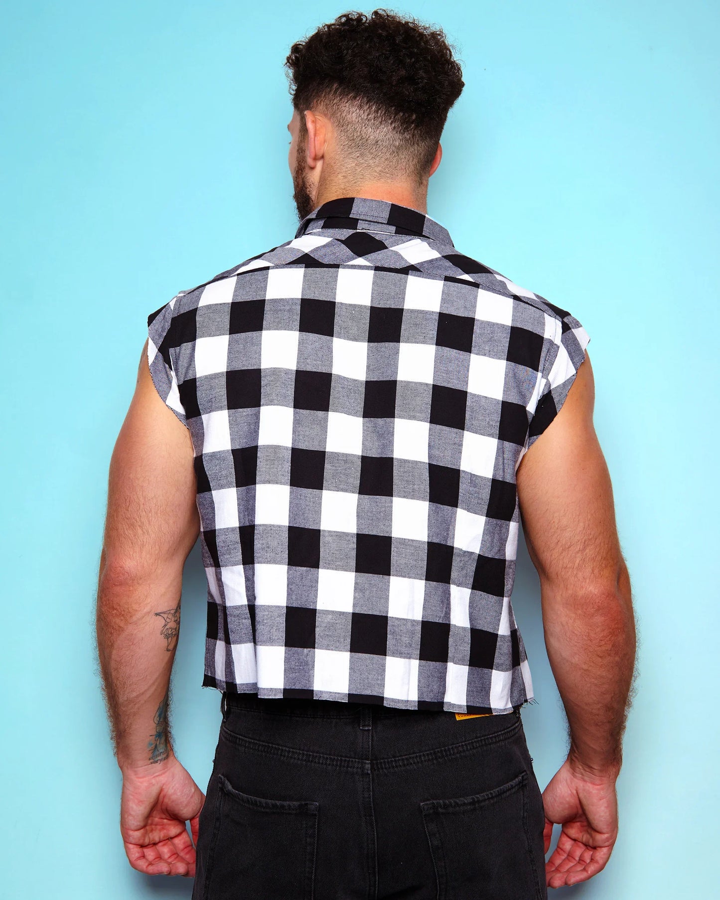 Classic checked flannel cropped shirt - white and black