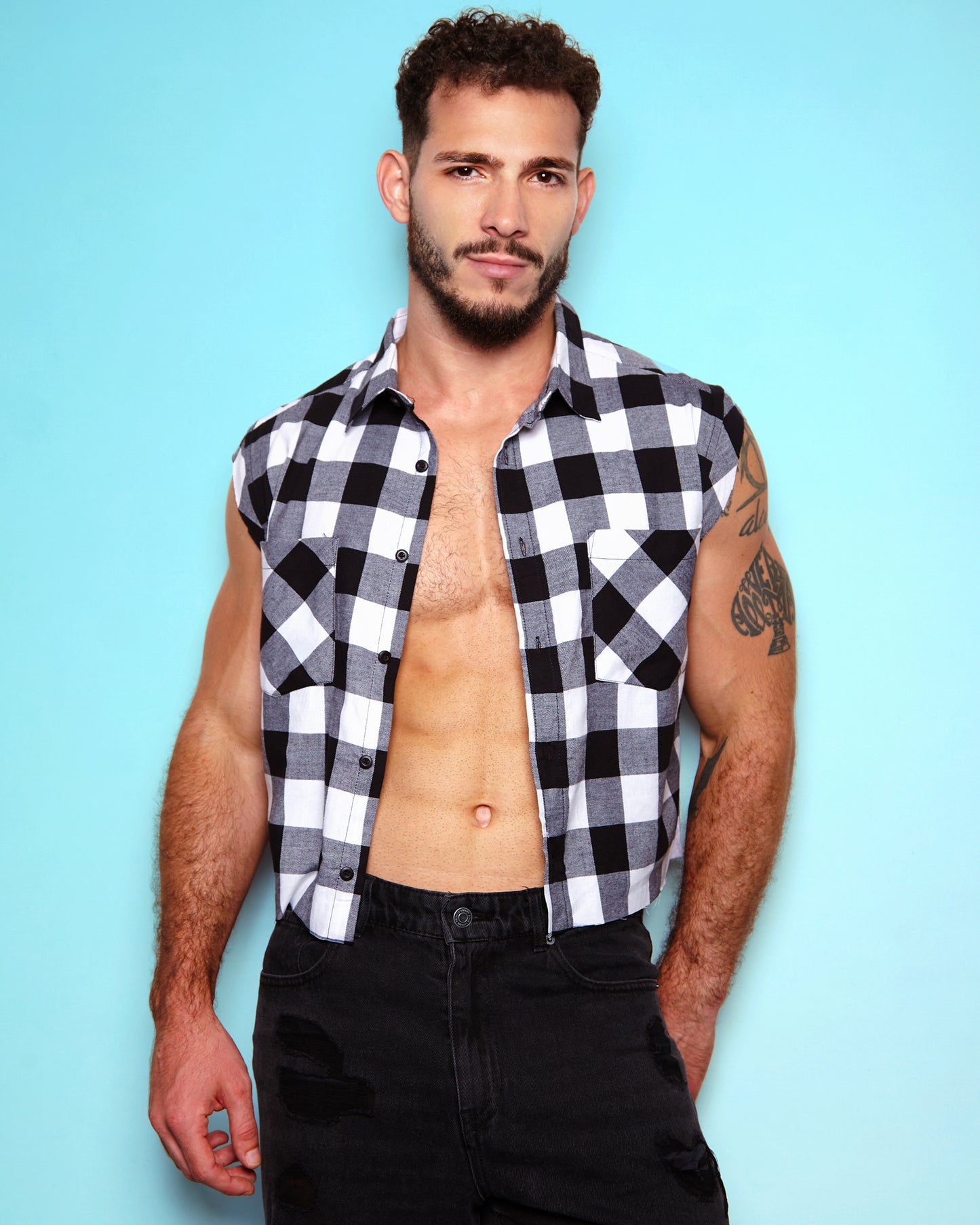 Classic checked flannel cropped shirt - white and black