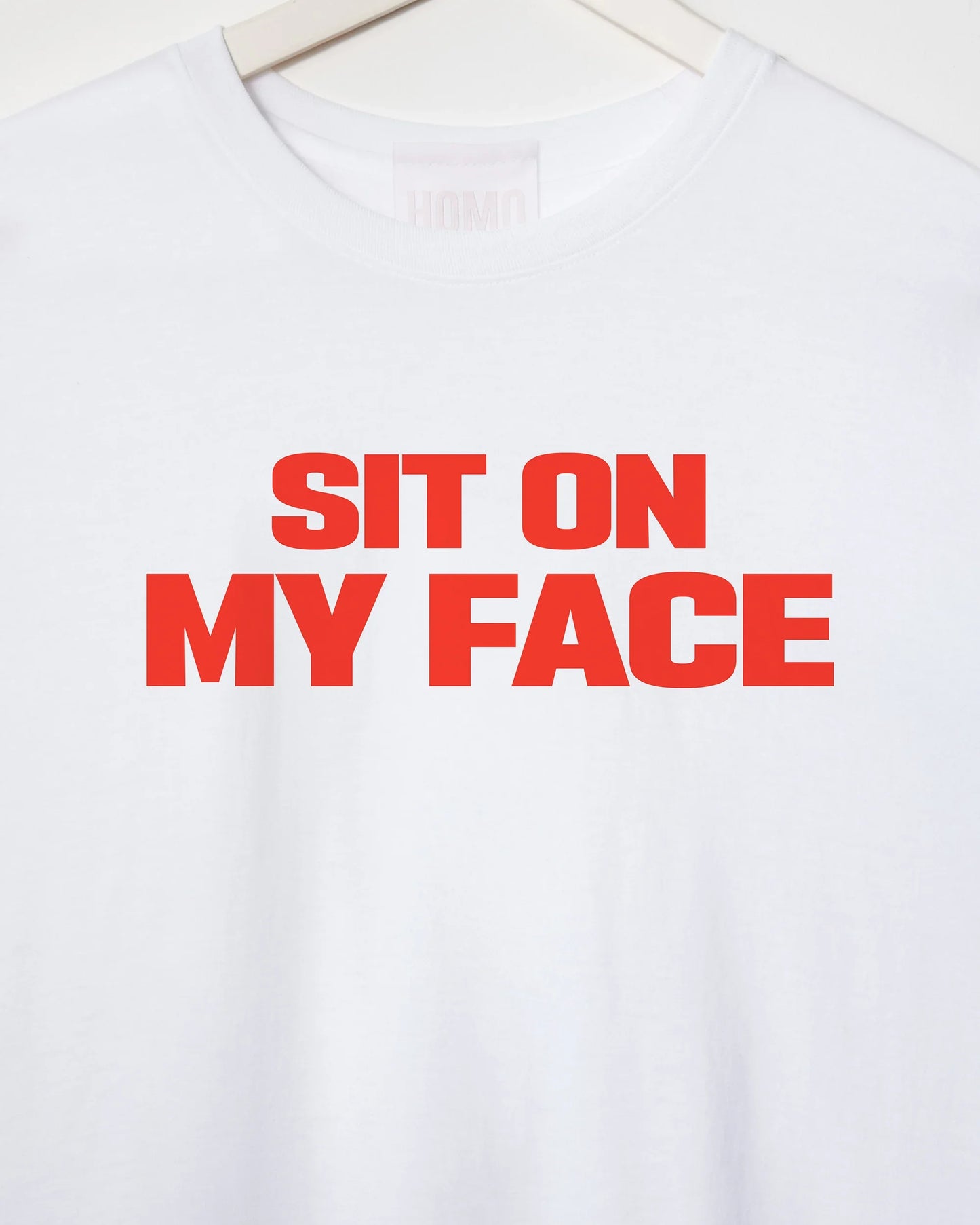 Sit on my face, red print on white - tshirt