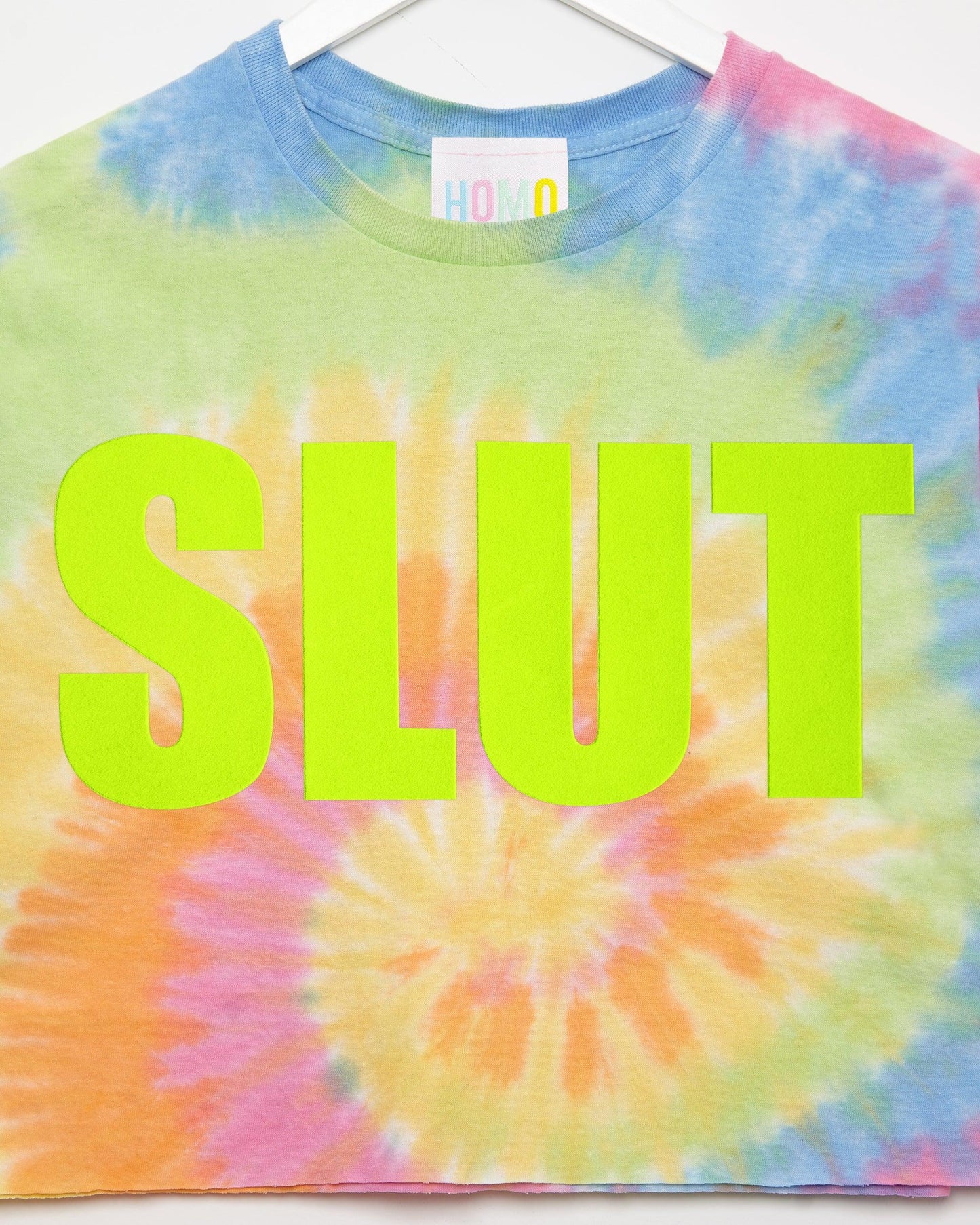 Fluorescent yellow S/UT - tie-dye crop top