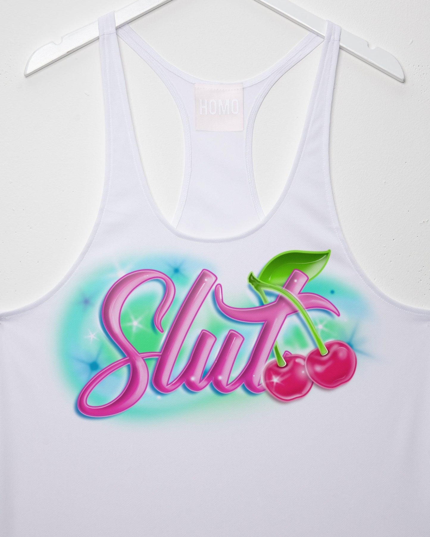 Spray paint style slut, white - tank
