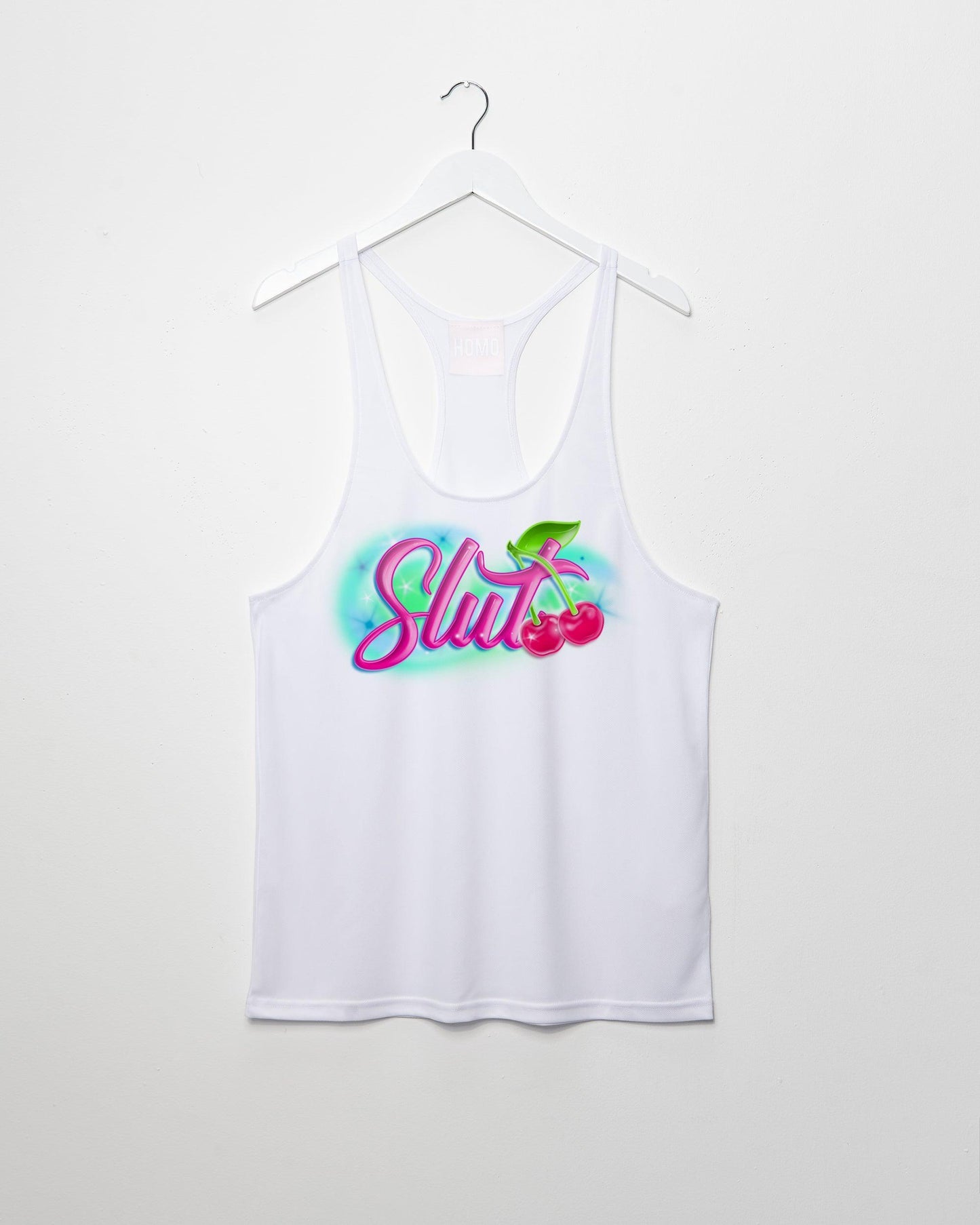 Spray paint style slut, white - tank
