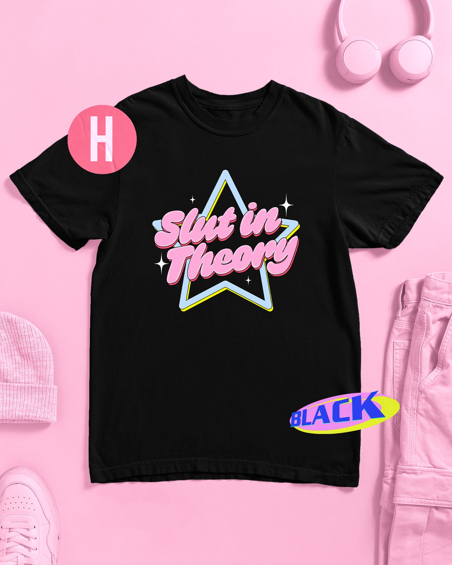 In theory cute, sparkles and stars t-shirt - Black