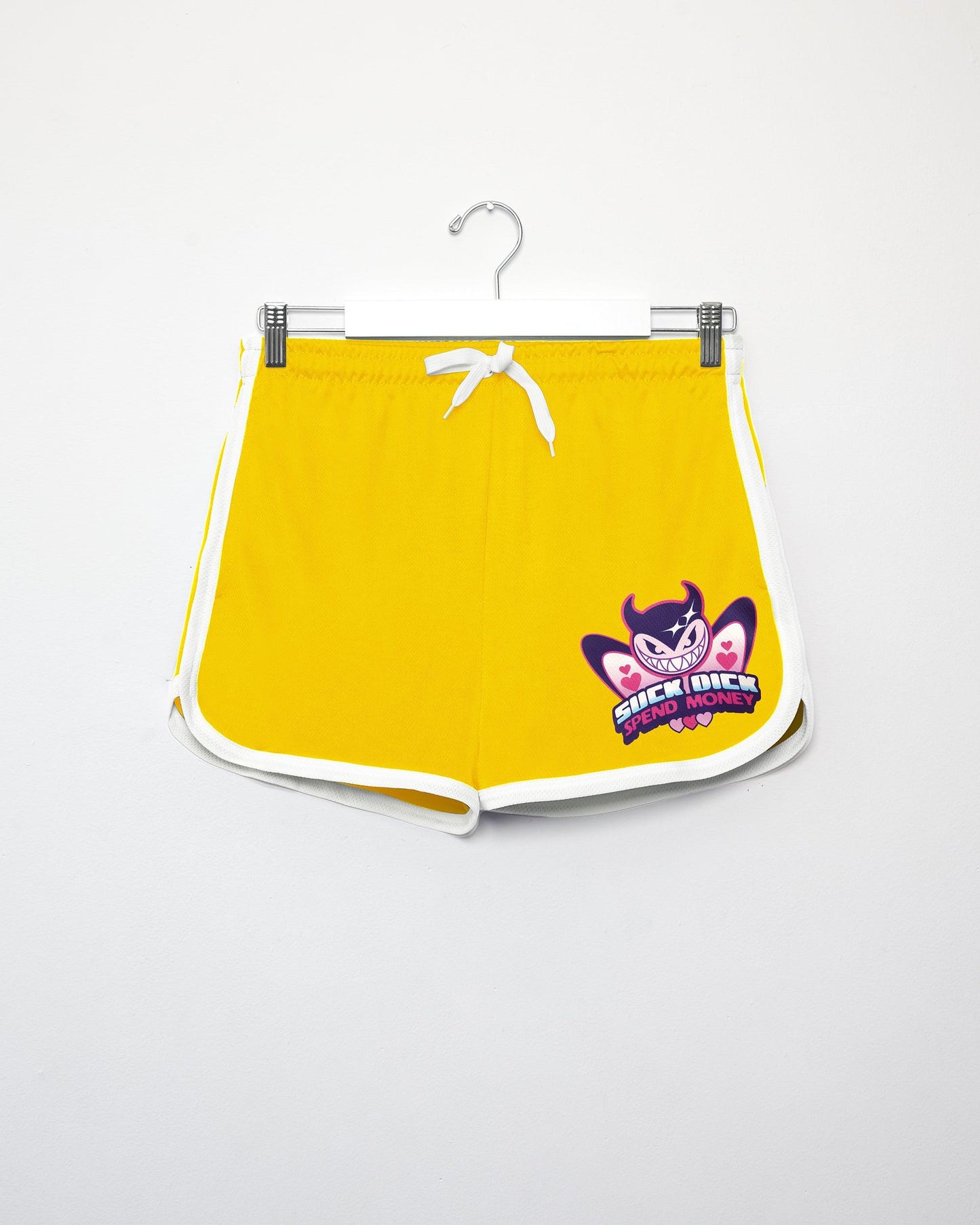 Suck dick spend money, yellow/white - short shorts