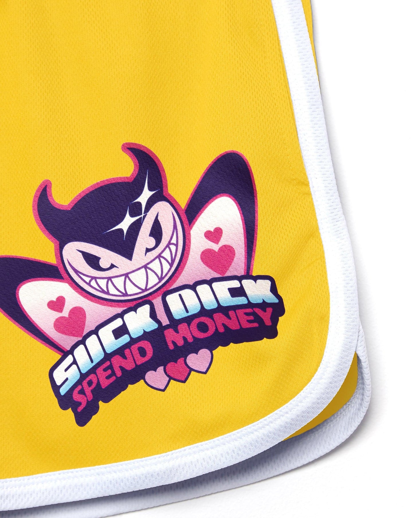 Suck dick spend money, yellow/white - short shorts
