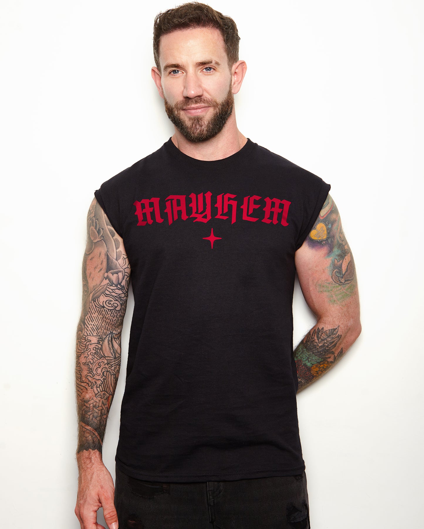 MAYHEM, sleeveless tee - black/red