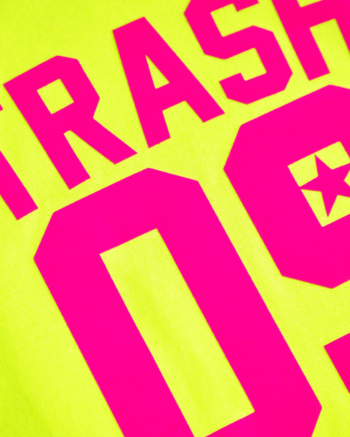 Sports jersey TRASH 09 - fluorescent pink flock on fluorescent yellow sleeveless cropped tshirt