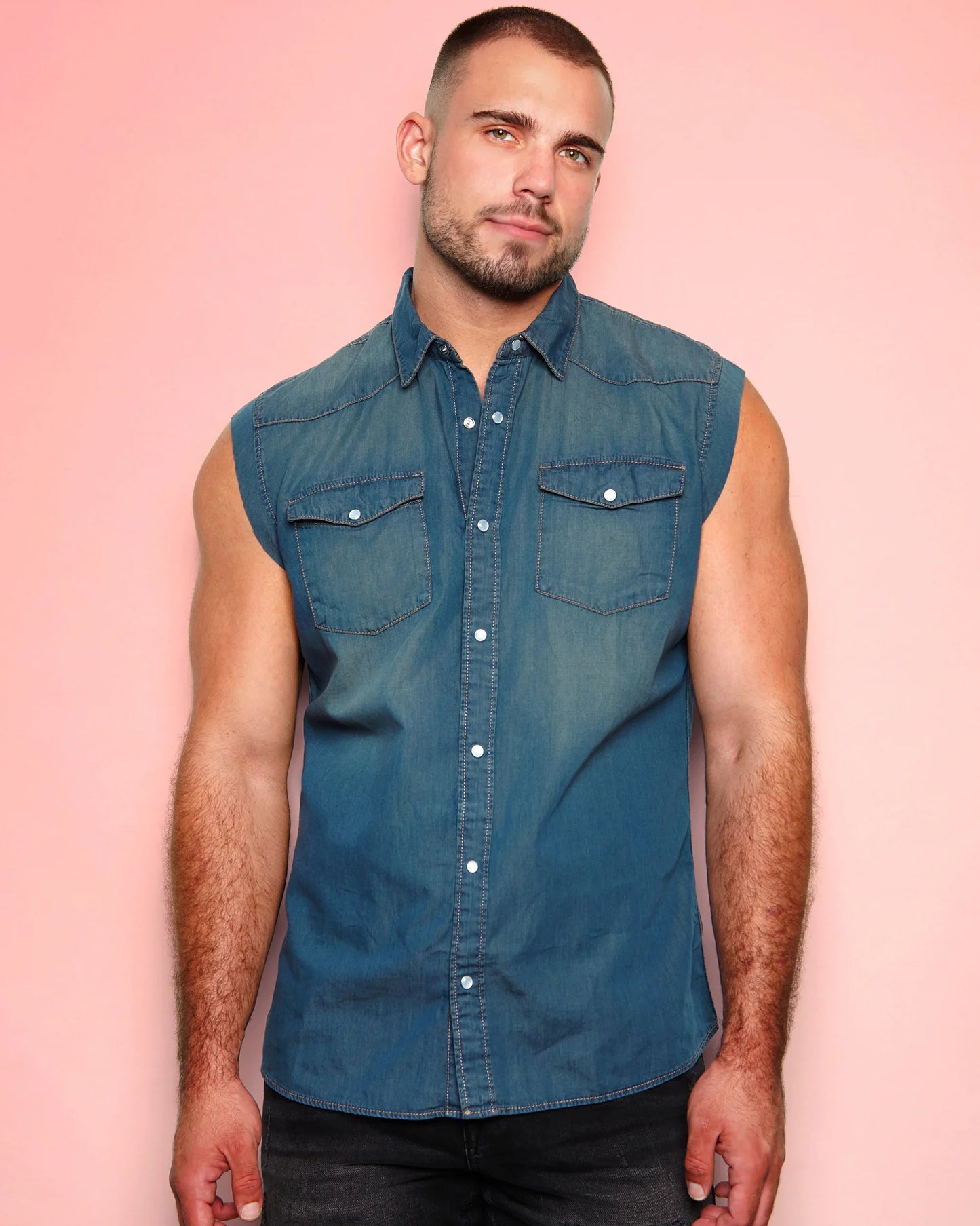 Denim shirt, sleeveless - Blue Jean