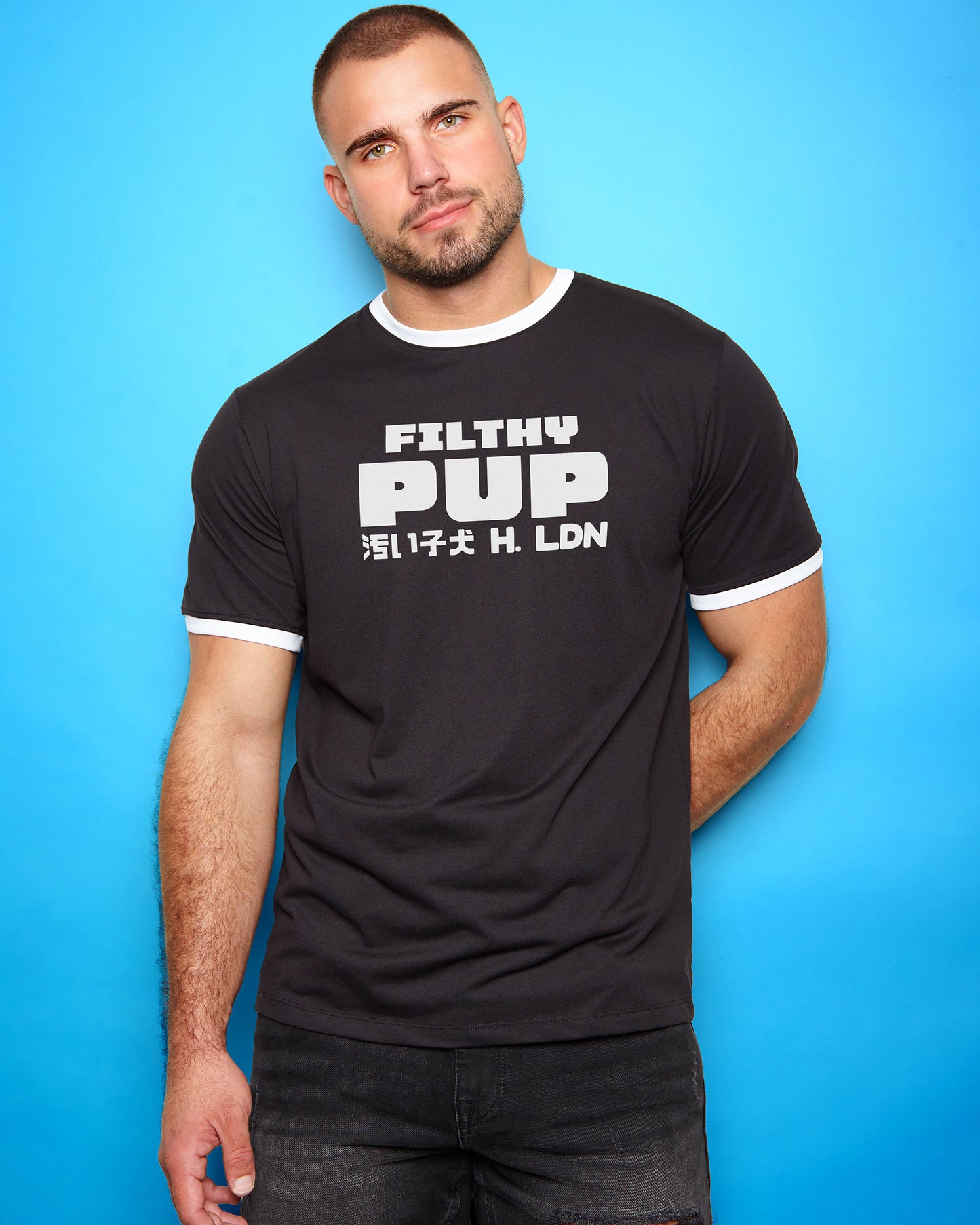 PUP Collection: FILTHY PUP! Mens ringer tee - black/white