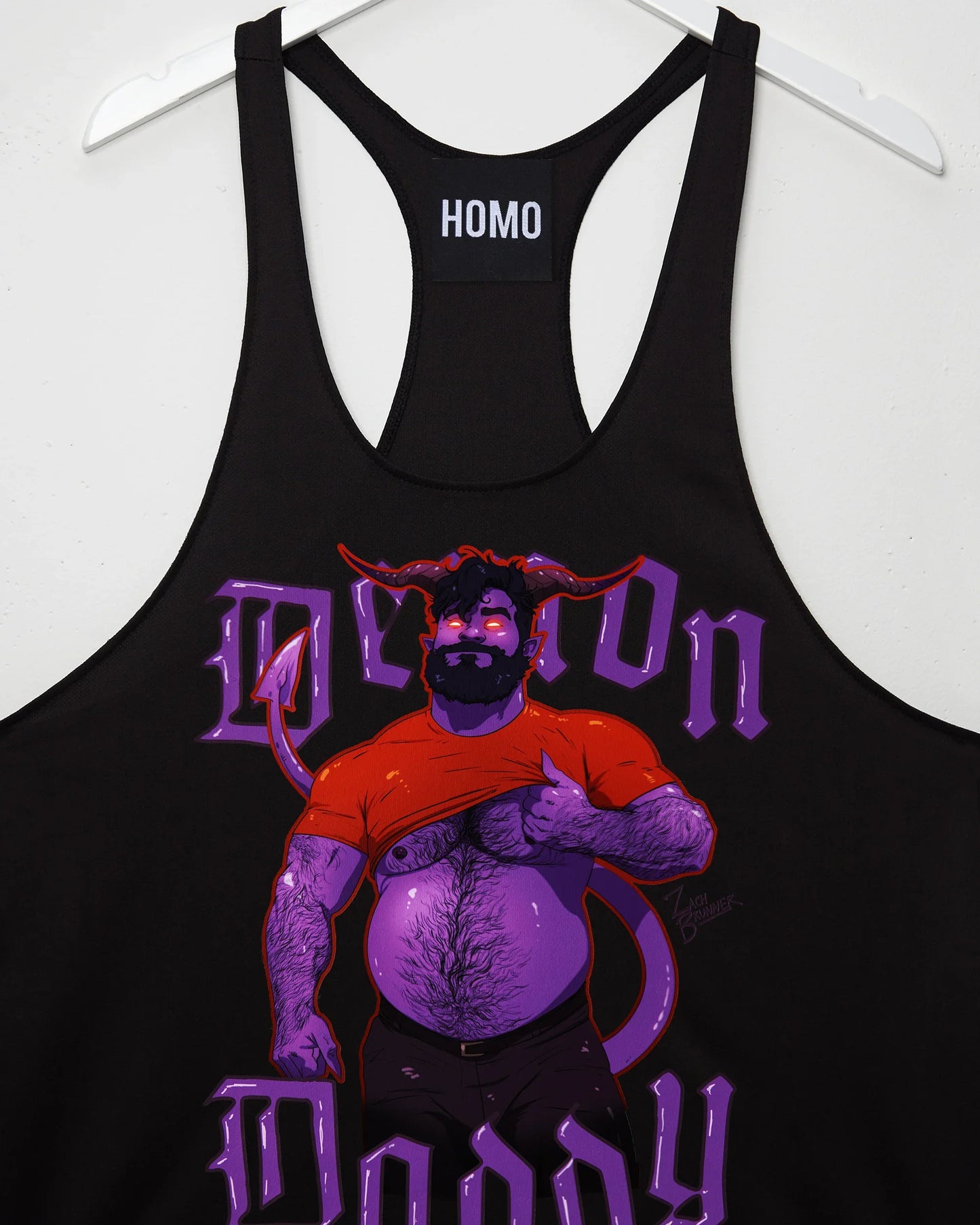 Demon daddy: chunky, hairy demon daddy on black - tank top