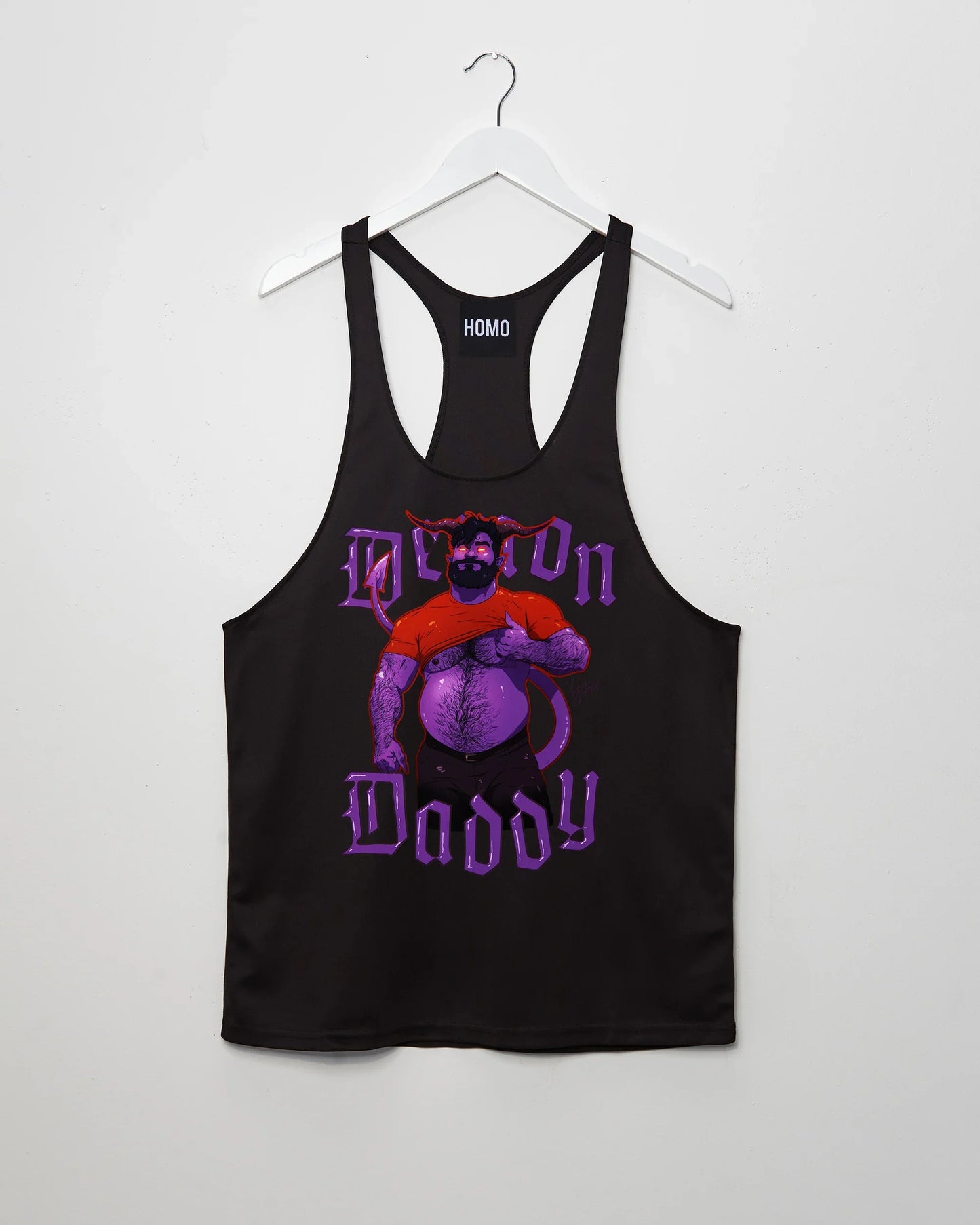 Demon daddy: chunky, hairy demon daddy on black - tank top
