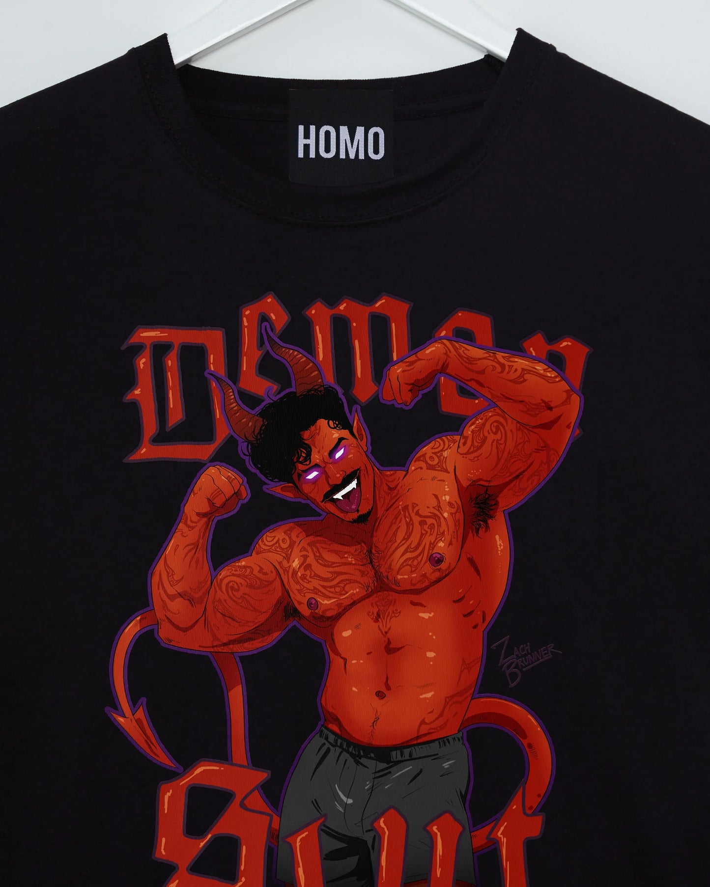 Demon s/ut, flexing tattooed demon hunk on black - sideless tshirt