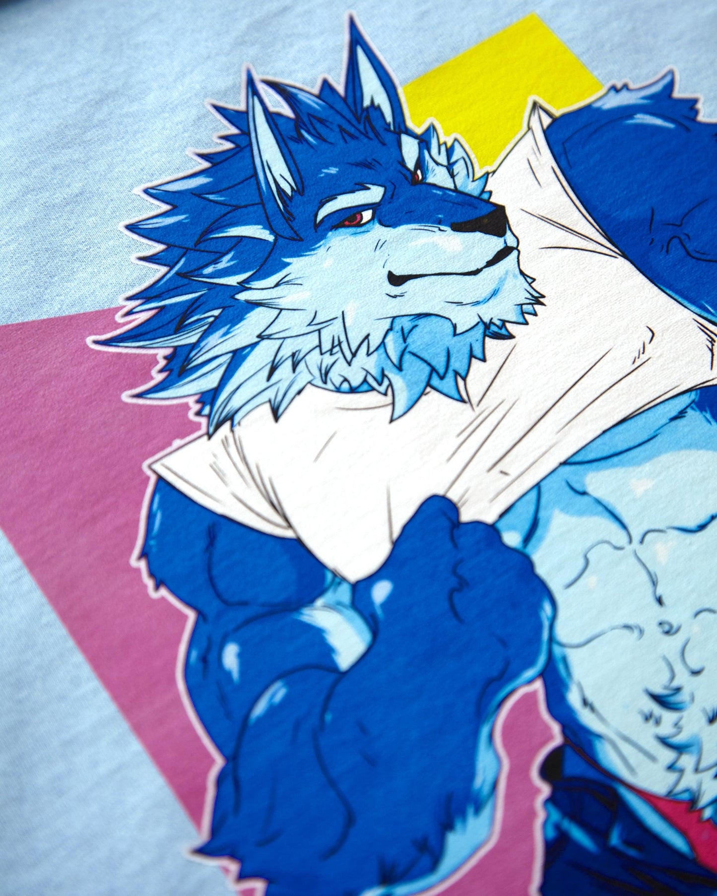 ZACH BRUNNER! shhh don't look now, here comes that sexy neon wolf! on blue - cropped tee