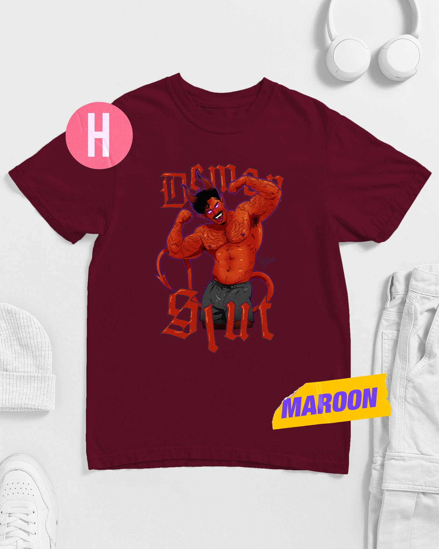 Demon s/ut demon hunk on maroon - tee