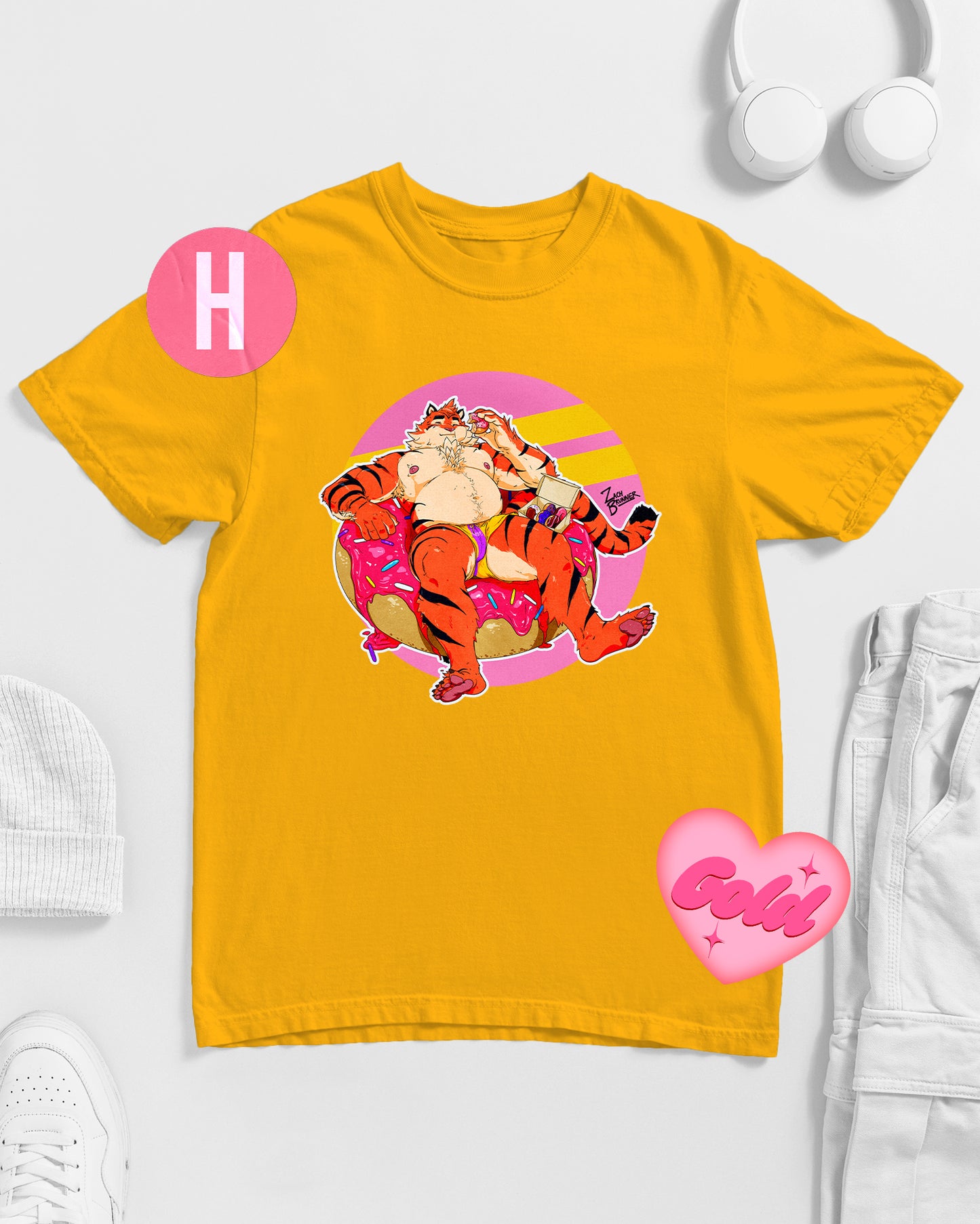 Furry Tiger Graphic on yellow - tee