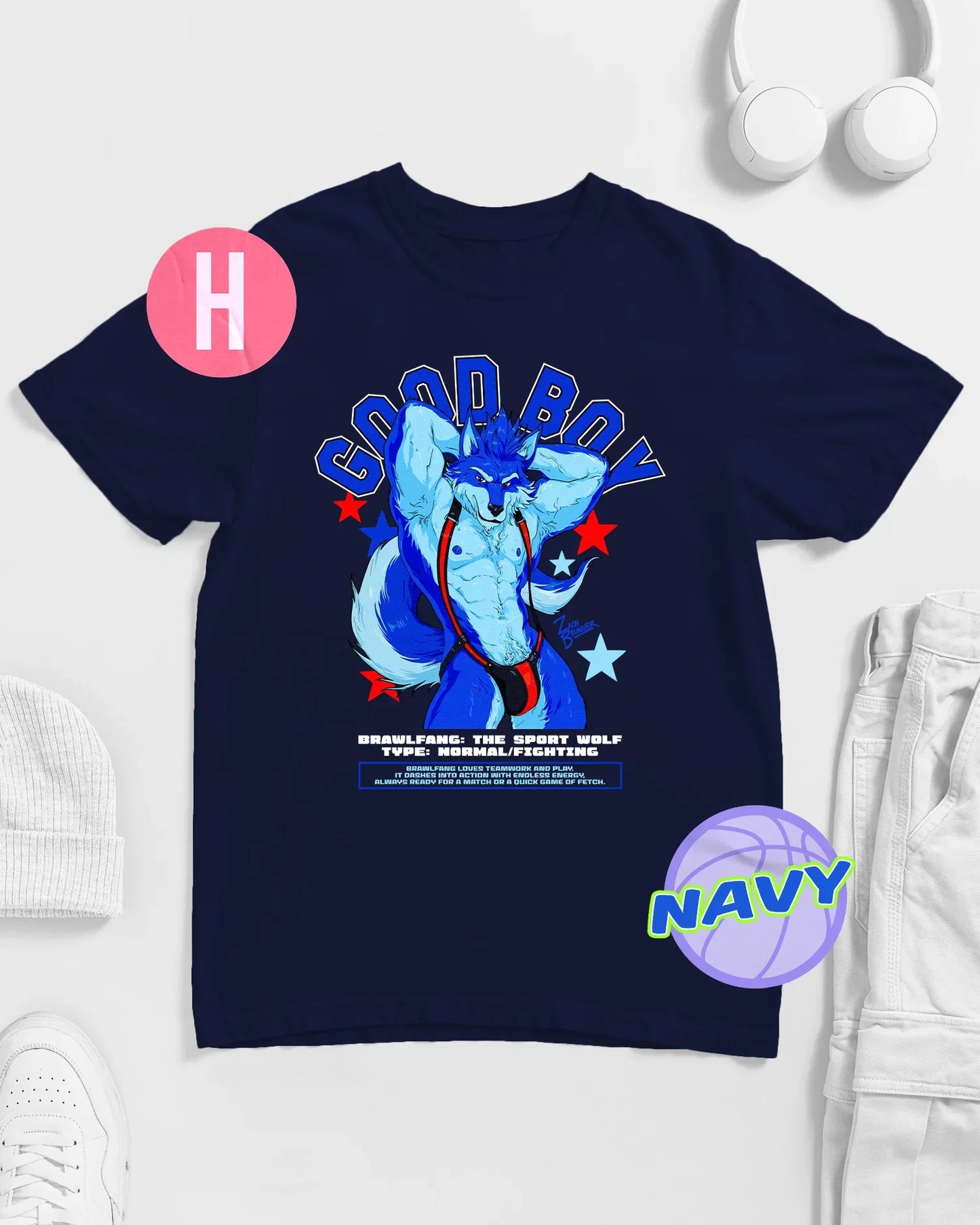 good boy furry pup on navy - tee