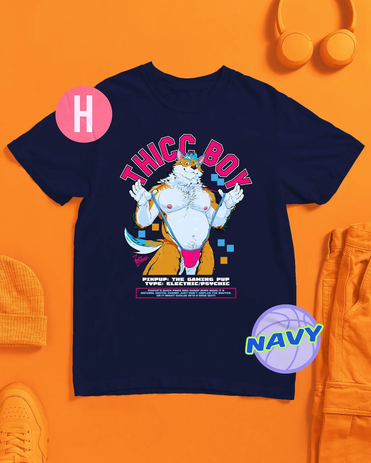 Thicc boy furry pup on navy - tee