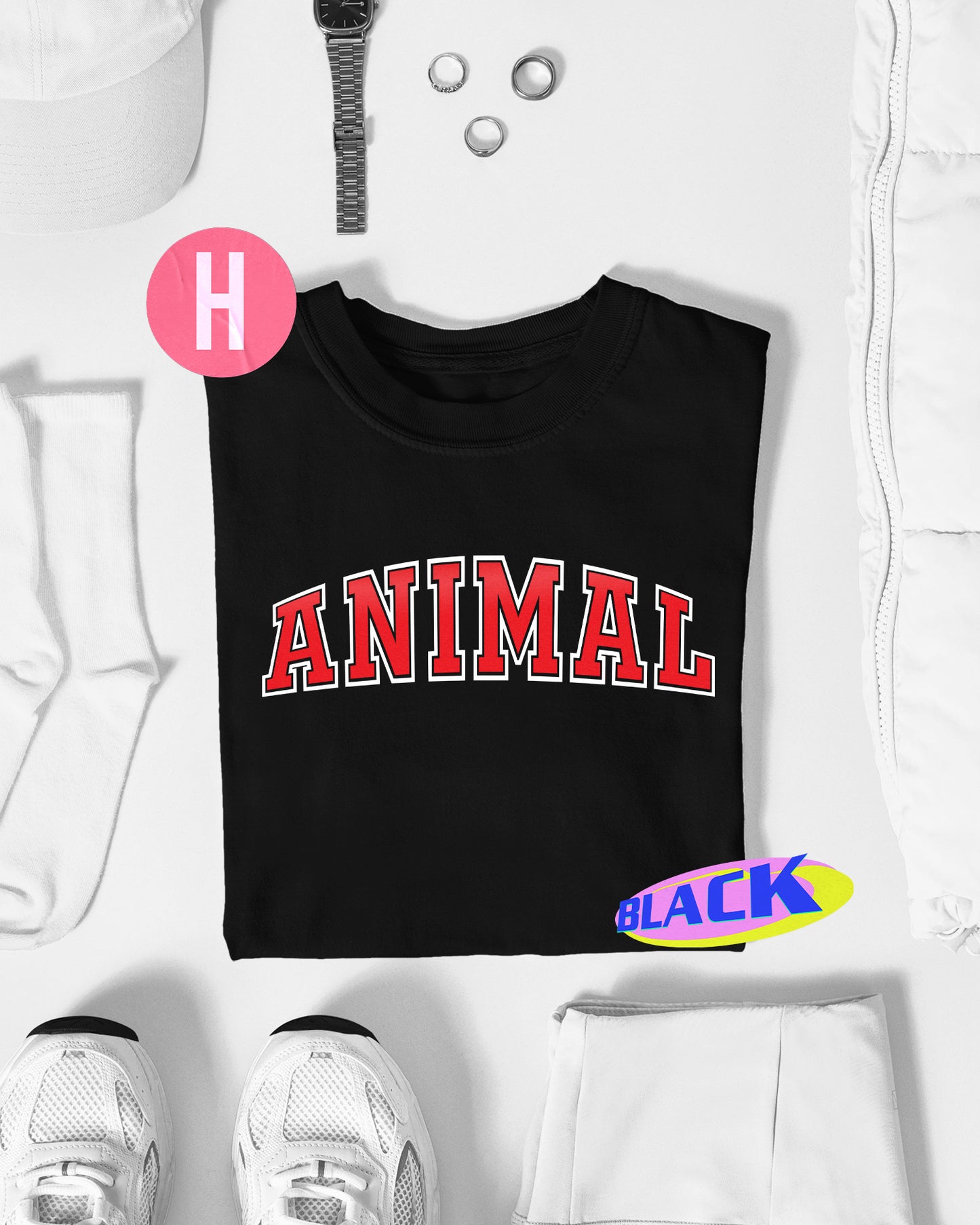 Varsity style animal on black - tee
