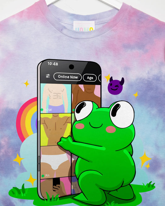 Hoppy the dating app addict on cotton candy tie-dye tshirt / crop top