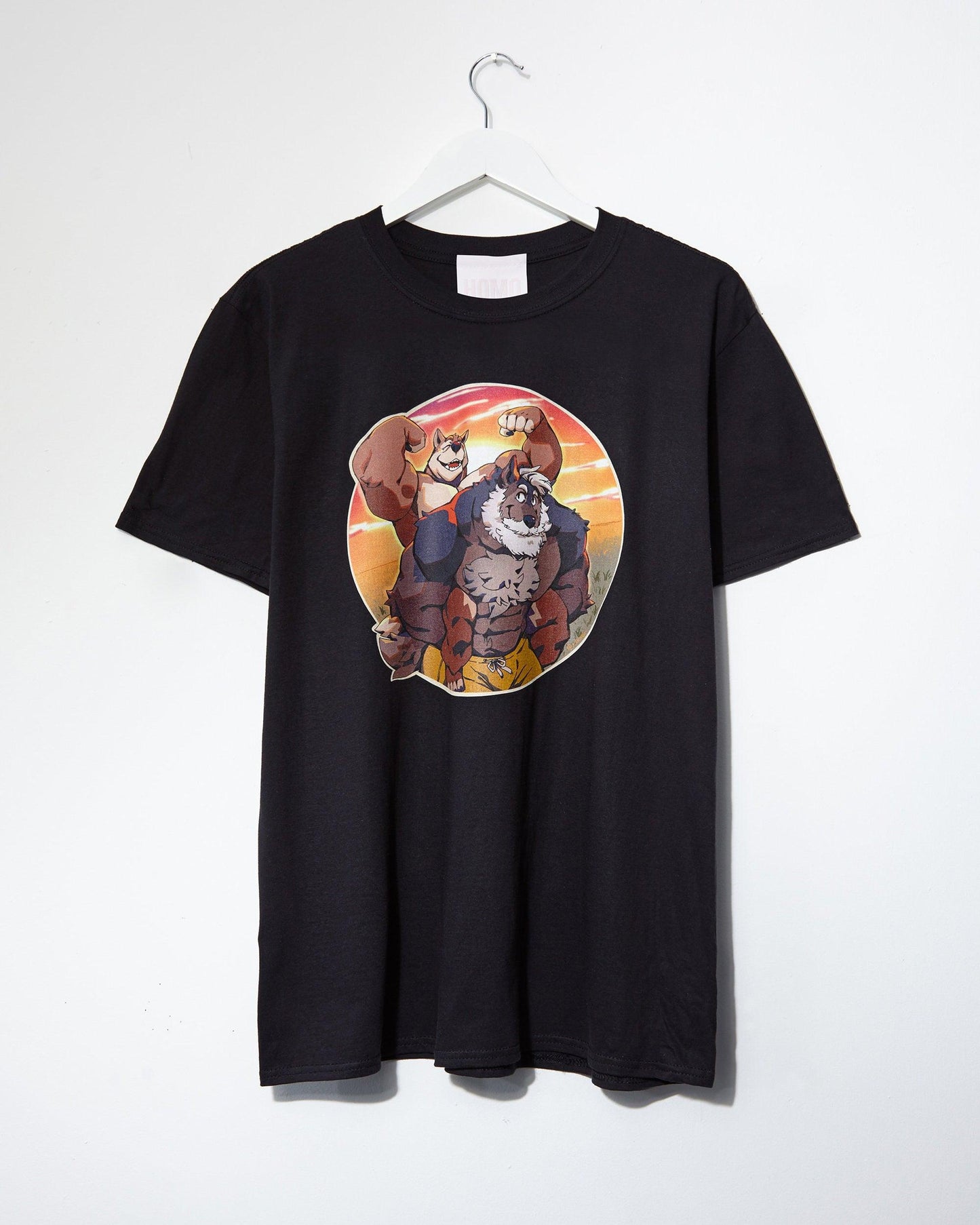 CLEARANCE TAOREN! In BLACK Hunter and Max, Daddy and Pup piggyback at sunset - Furry Tee.