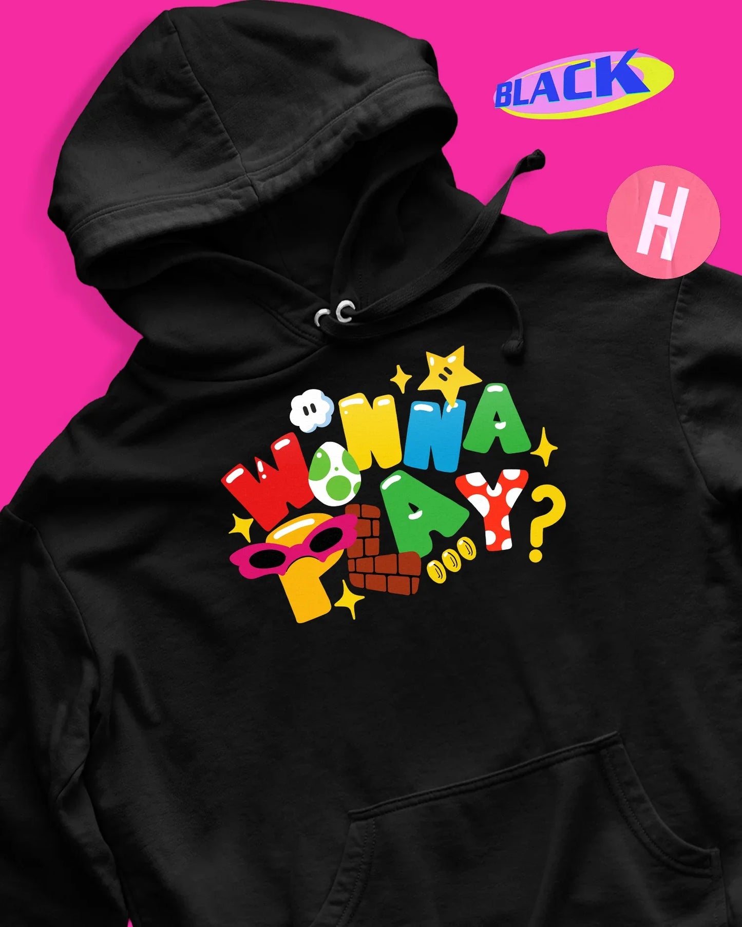 Video game inspired soft style hoodie - black