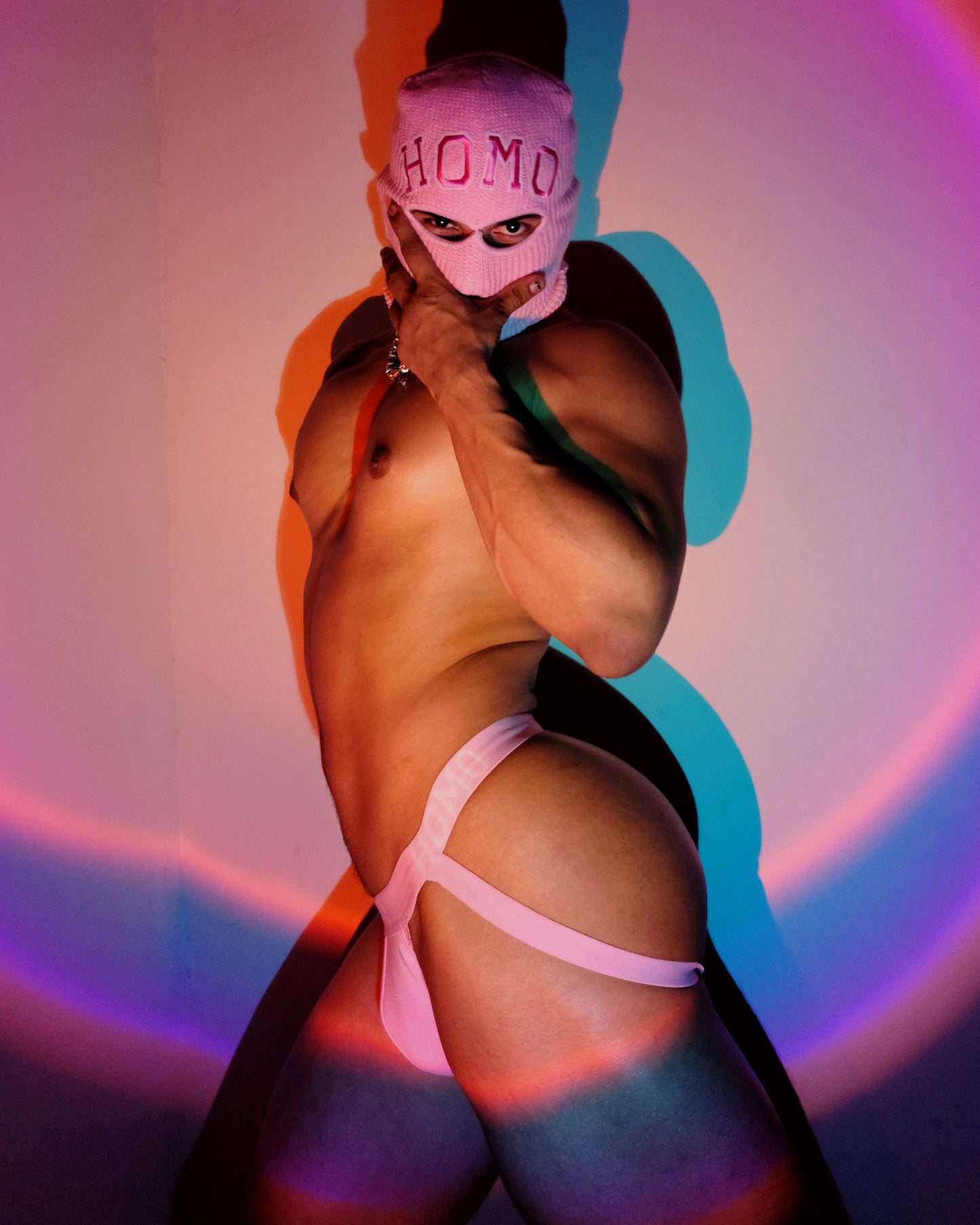 Get the look!! Pink HOMO classic jock & pink HOMO balaclava set.