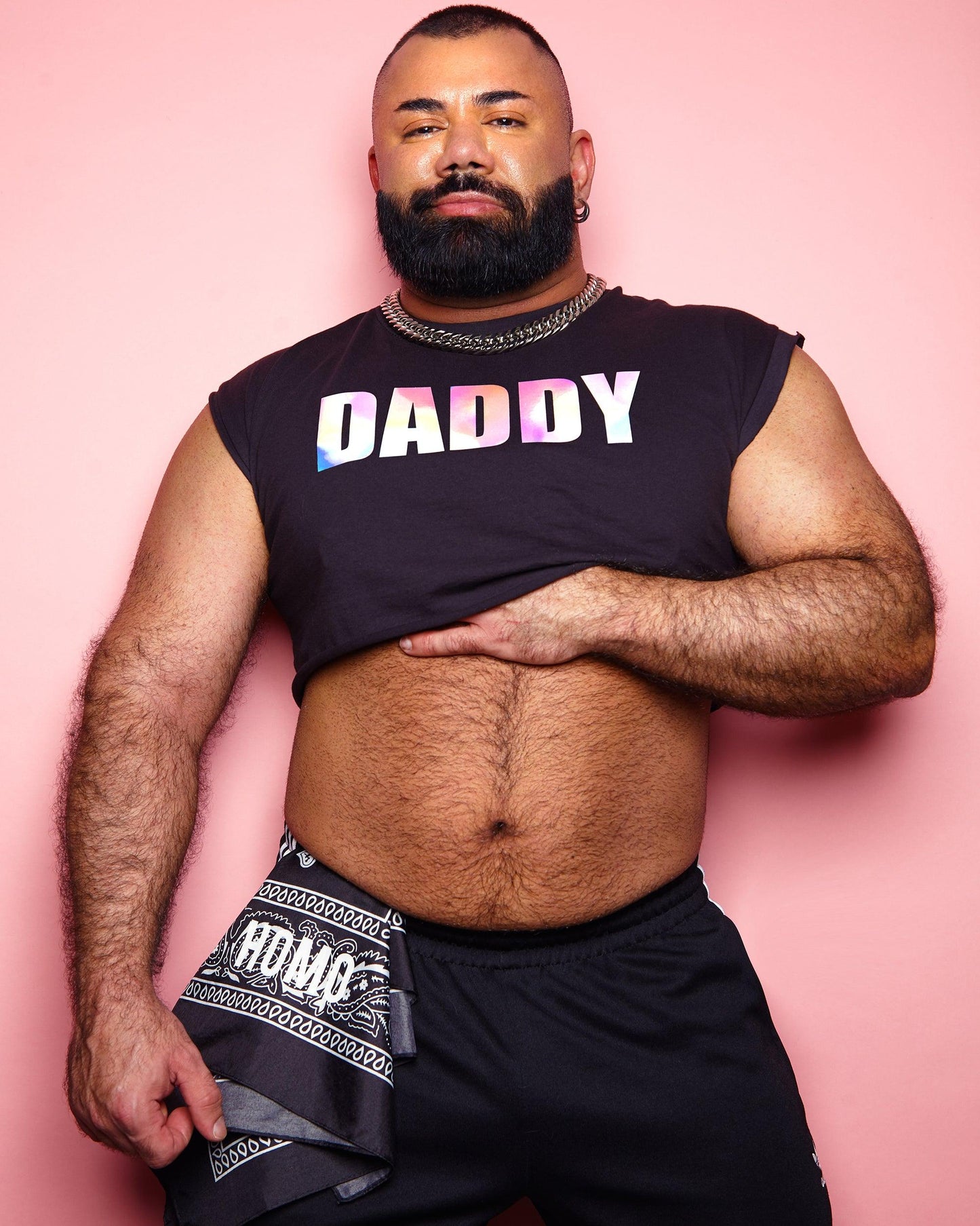 DADDY, hologram on black - Sleeveless crop-top.