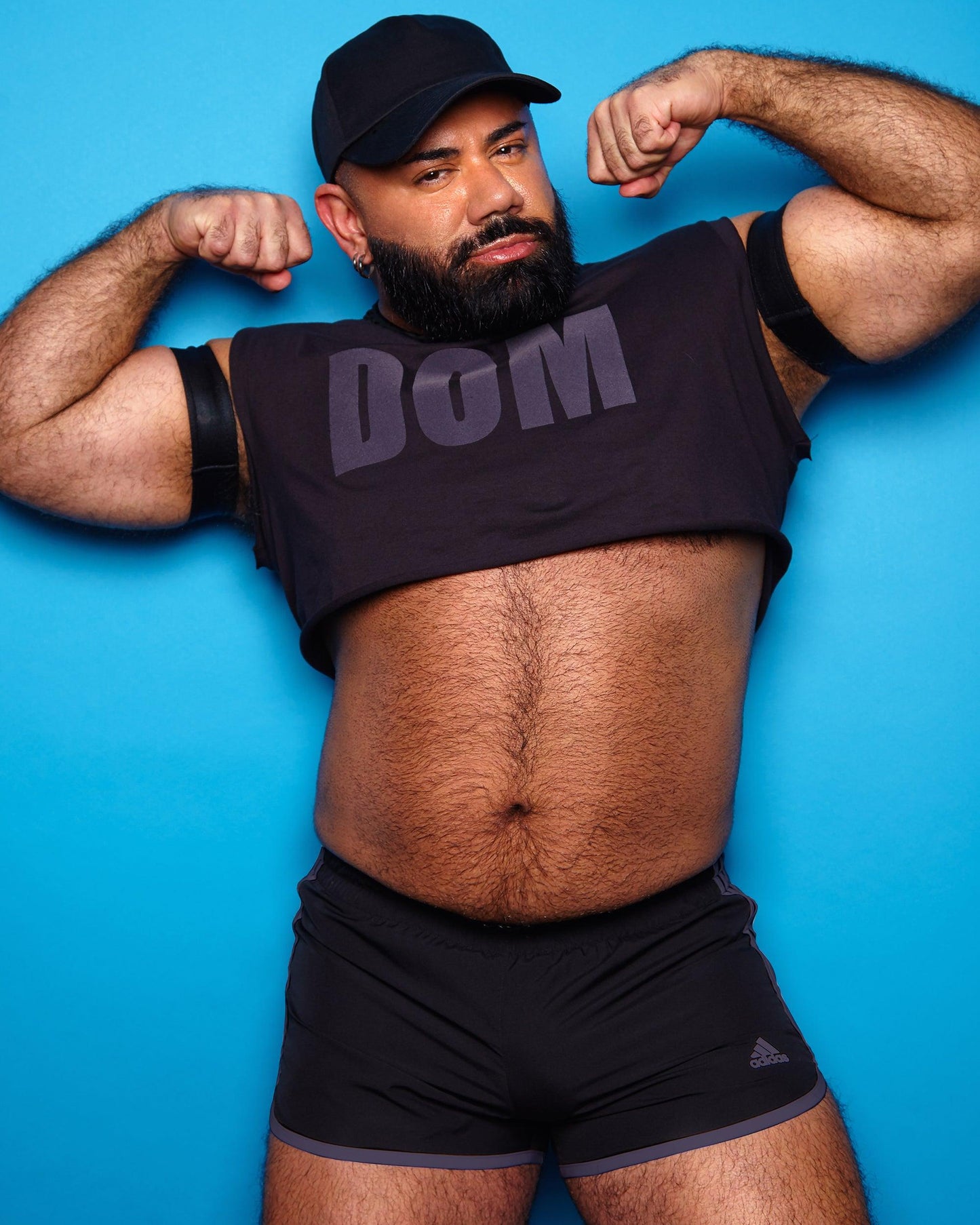 DOM, grey flock print on black - sleeveless crop-top.