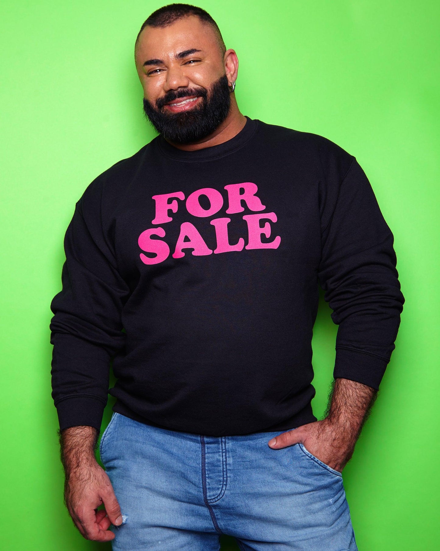 FOR SALE, fuchsia flock print on black - sweatshirt